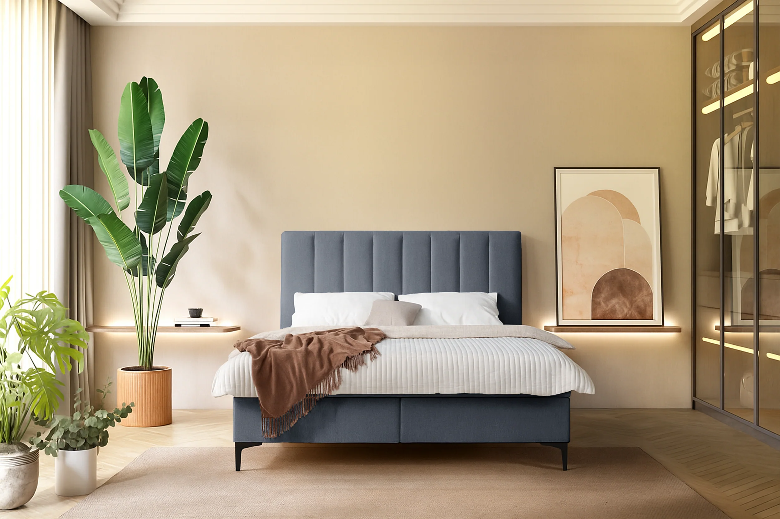 Łóżko kontynentalne 140x200 cm Lorentes z pojemnikiem i topperem ciemnoszare plecionka - Image 2