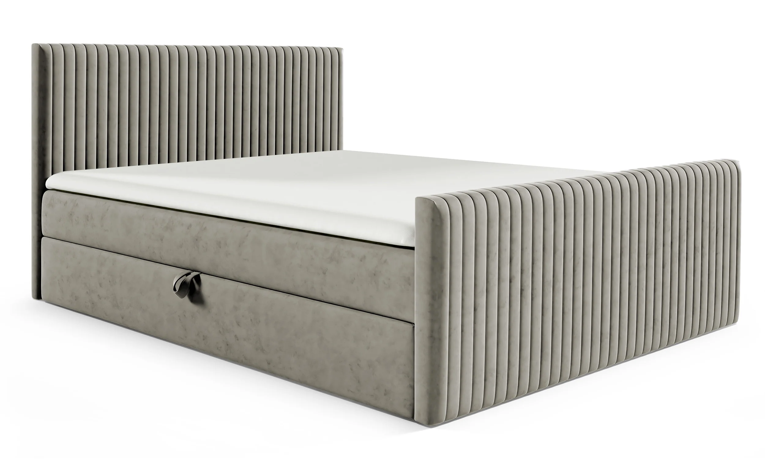 Łóżko kontynentalne 140x200 cm Manello z dwoma pojemnikami i topperem jasnobeżowe welur