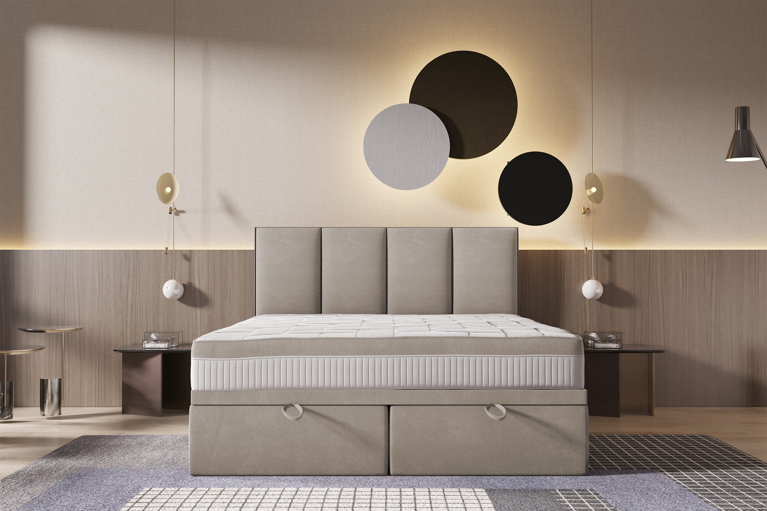 Łóżko kontynentalne 140x200 cm Mercatale z pojemnikami jasnobrązowe welur - Image 5