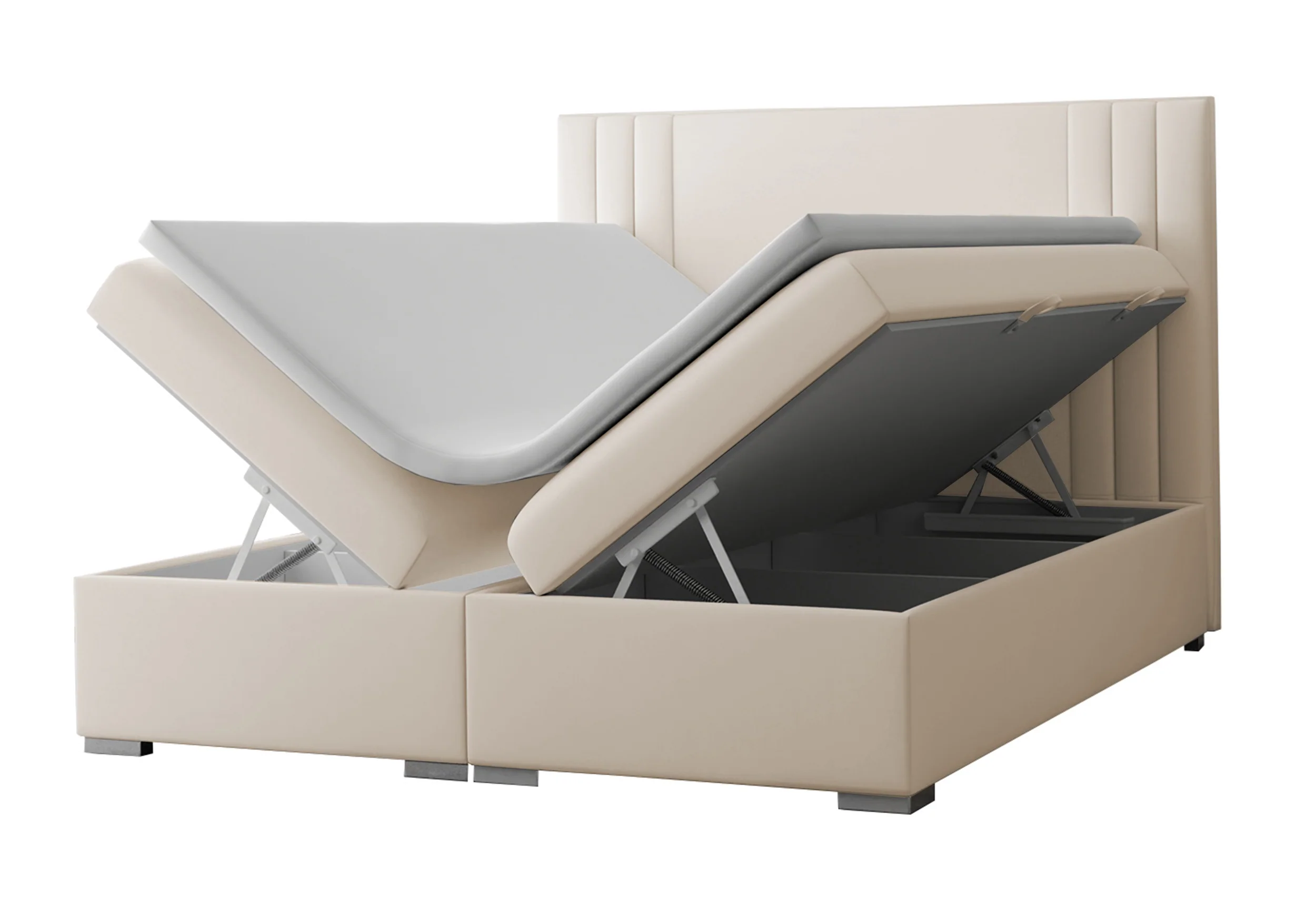 Łóżko kontynentalne 140x200 cm Monder z pojemnikami i topperem beżowe welur hydrofobowy
