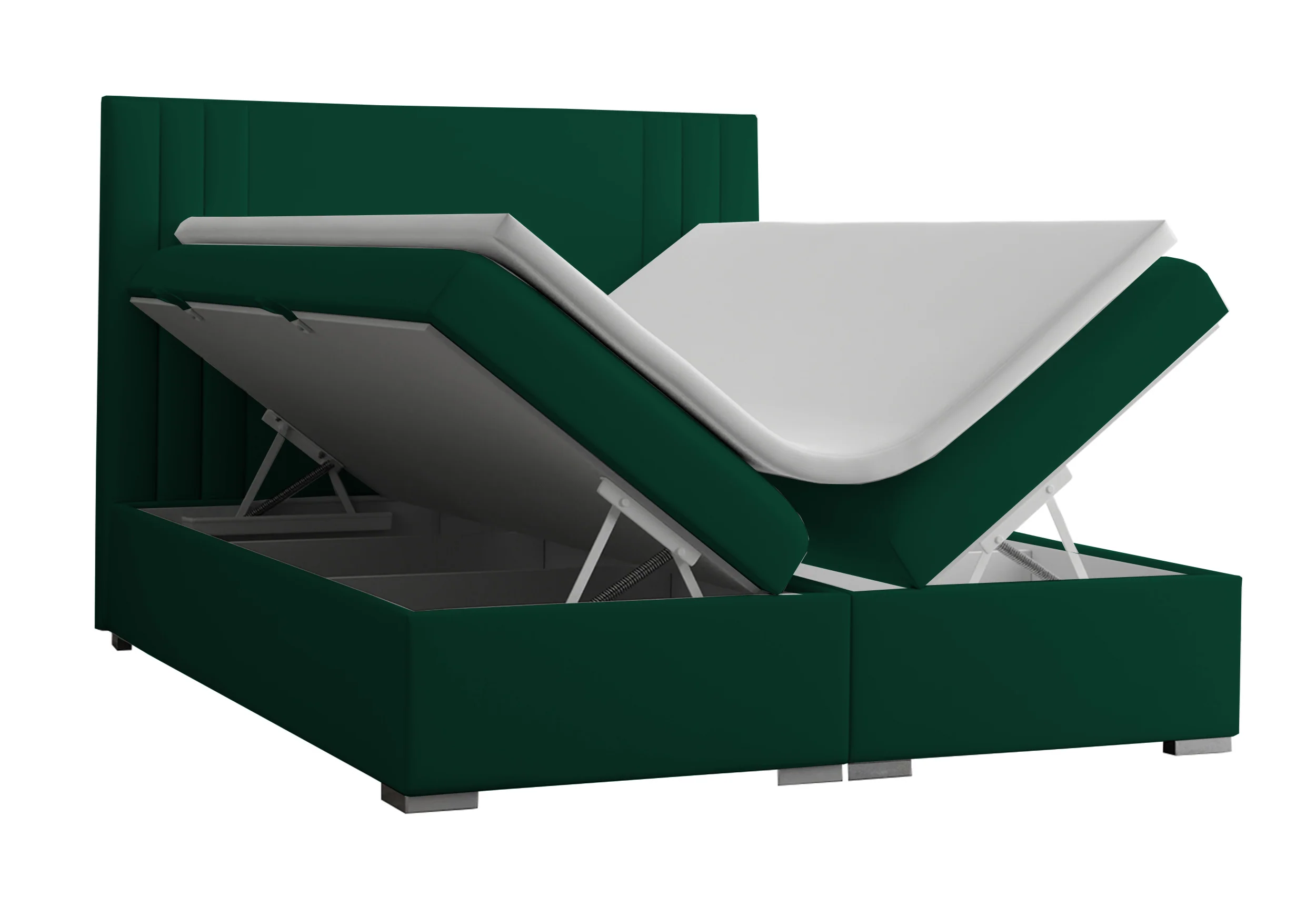 Łóżko kontynentalne 140x200 cm Monder z pojemnikami i topperem zielone welur hydrofobowy - Image 5