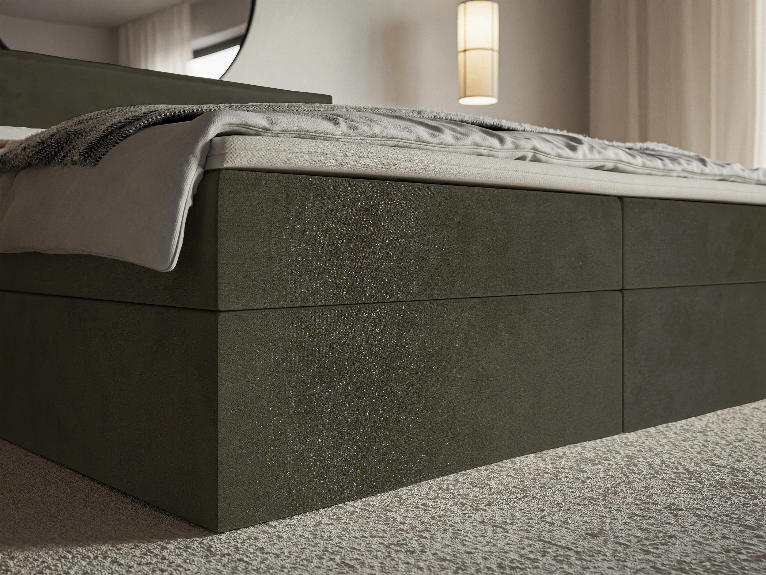 Łóżko kontynentalne 140x200 cm Softie z pojemnikami i topperem ciemnozielone welur hydrofobowy - Image 5