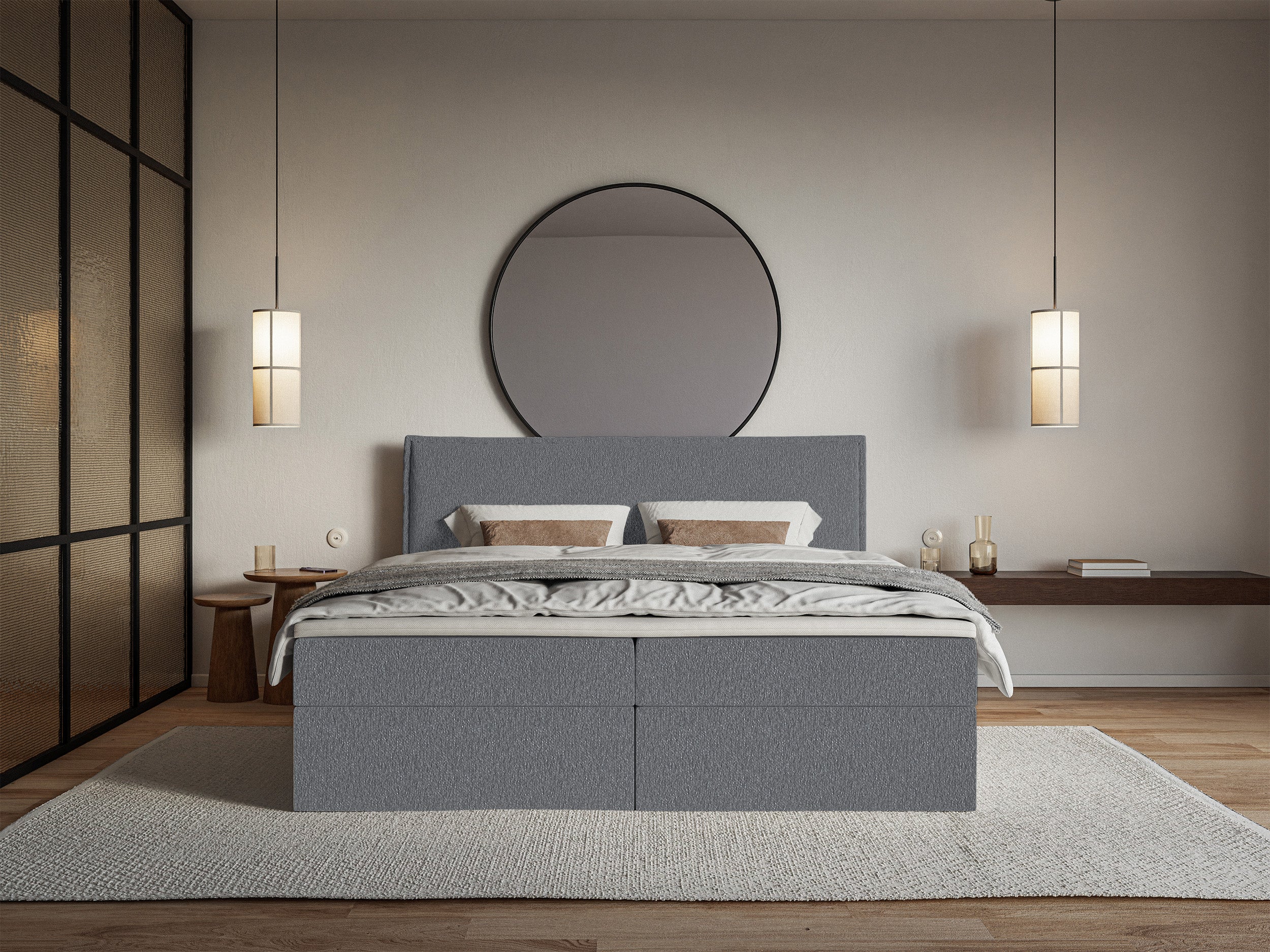 Łóżko kontynentalne 140x200 cm Softie z pojemnikami i topperem grafitowe szenil - Image 3