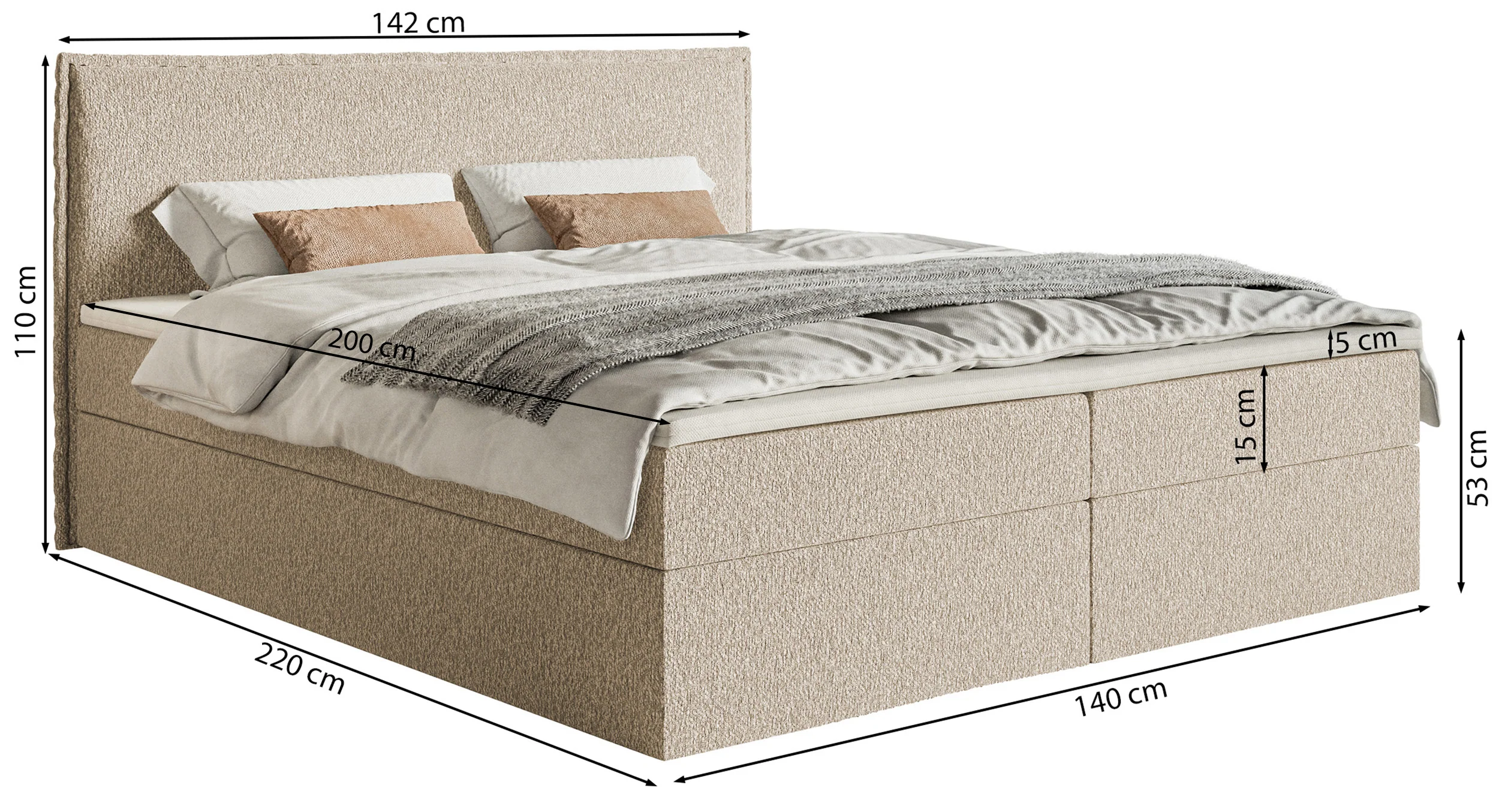 Łóżko kontynentalne 140x200 cm Softie z pojemnikami i topperem grafitowe szenil - Image 7