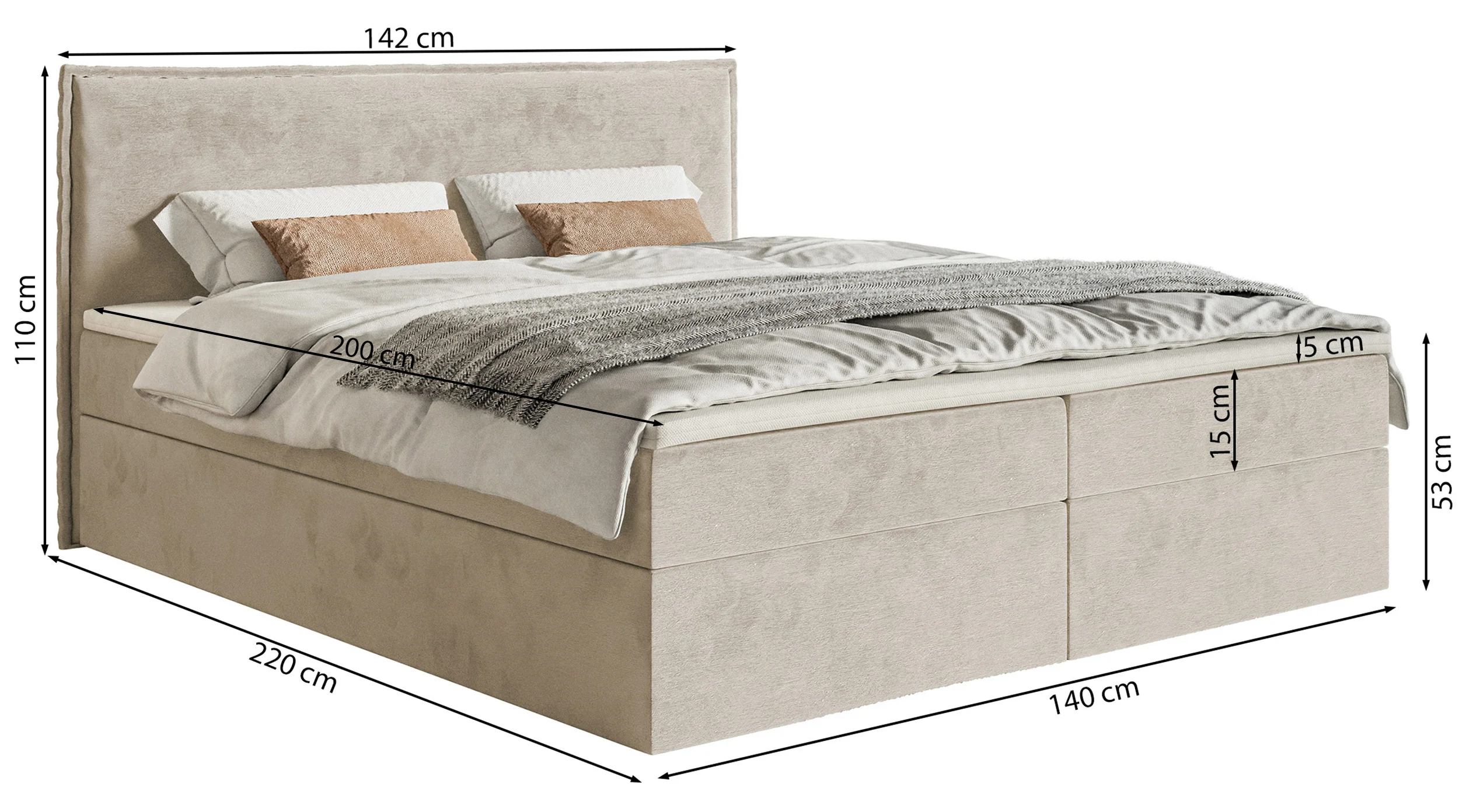 Łóżko kontynentalne 140x200 cm Softie z pojemnikami i topperem szarobeżowe welur hydrofobowy - Image 7