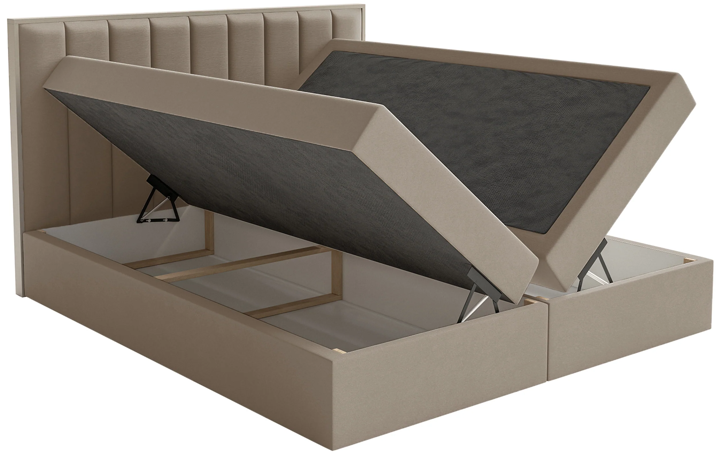 Łóżko kontynentalne 140x200 cm Togents z pojemnikami i topperem brązowe welur hydrofobowy - Image 6