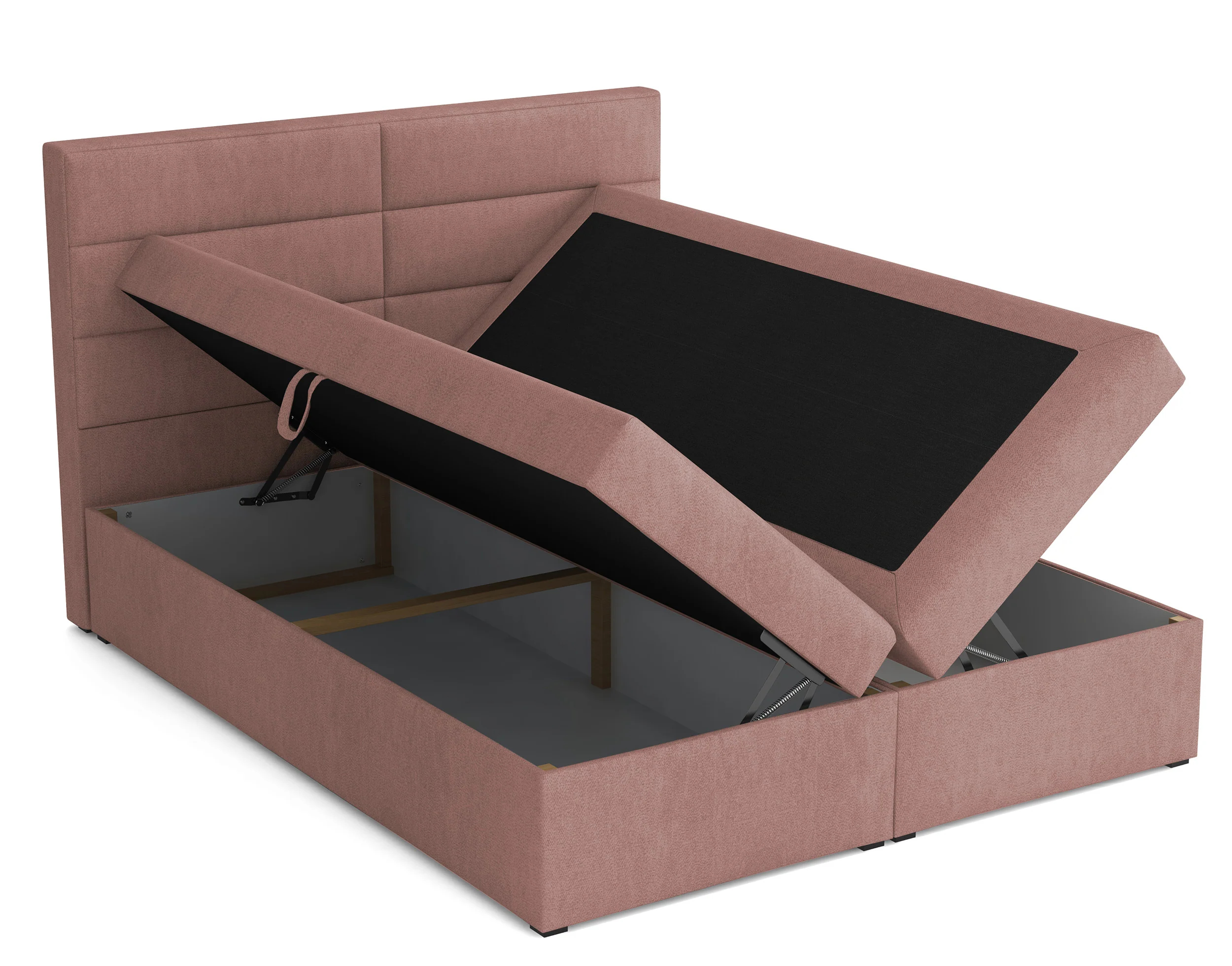 Łóżko kontynentalne 140x200 cm Valdamone z pojemnikami i topperem ciemnoróżowe welur łatwoczyszczący - Image 3