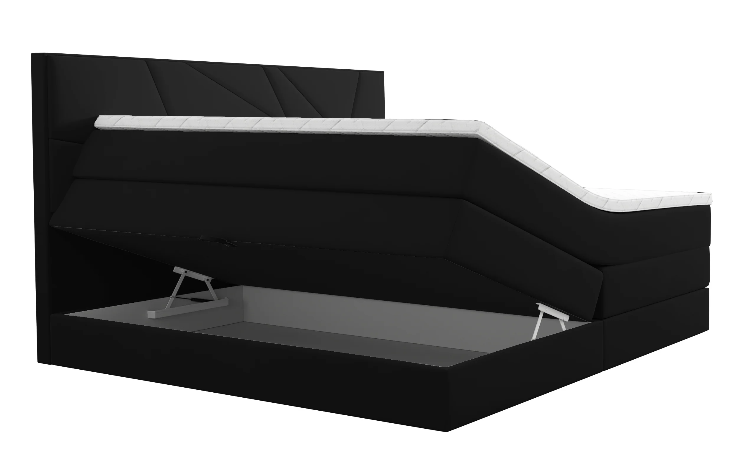 Łóżko kontynentalne 140x200 cm Vendes z pojemnikami materacami bonnellowymi i kieszeniowym czarne welur hydrofobowy - Image 4