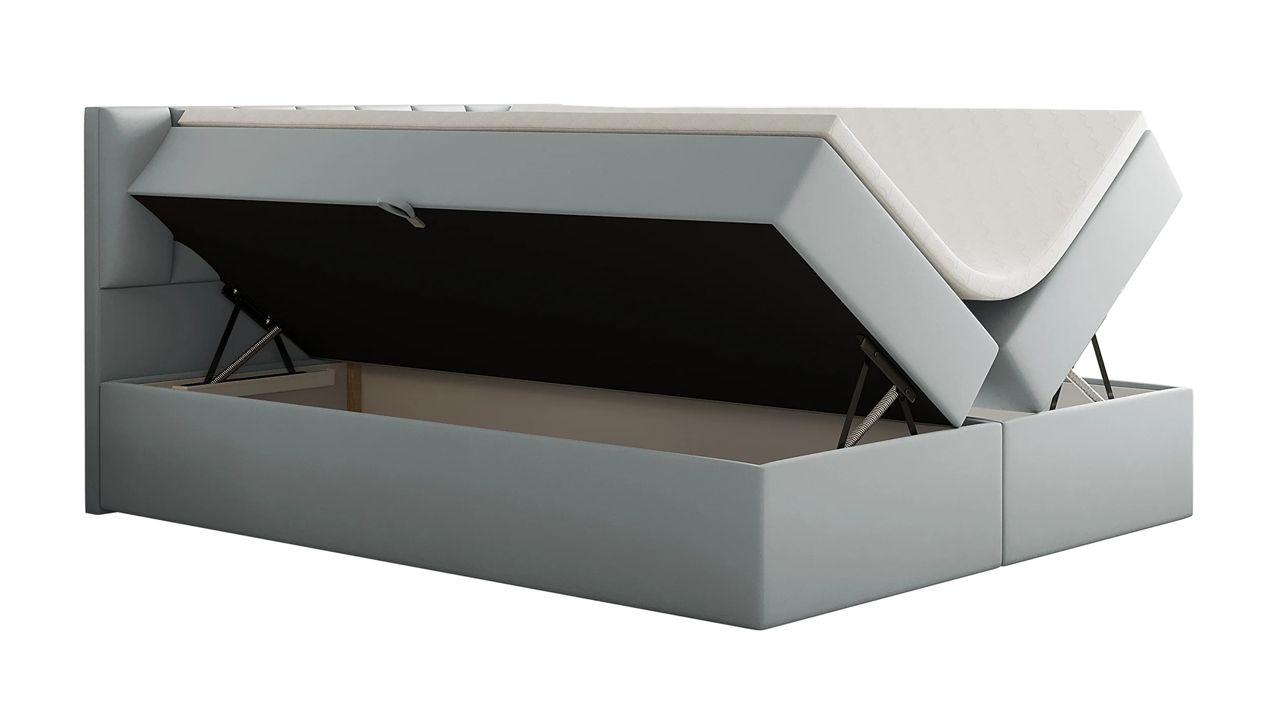 Łóżko kontynentalne 160x200 cm Carbini z pojemnikami i materacem bonellowym jasnoszare welur hydrofobowy - Image 3