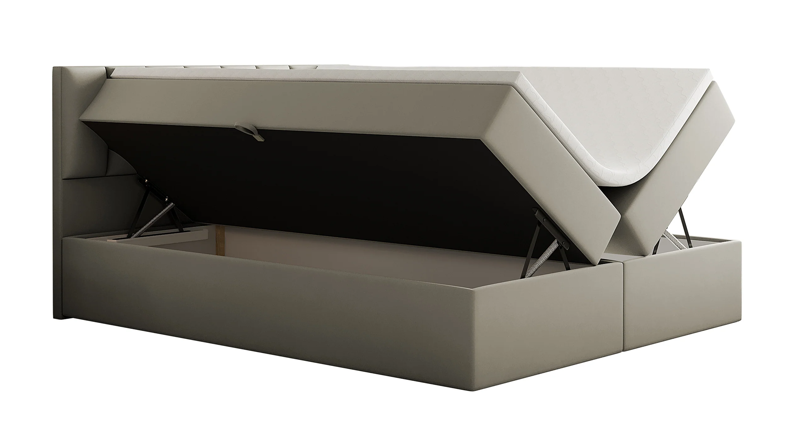Łóżko kontynentalne 160x200 cm Carbini z pojemnikami i materacem bonellowym szarobeżowe welur hydrofobowy - Image 3