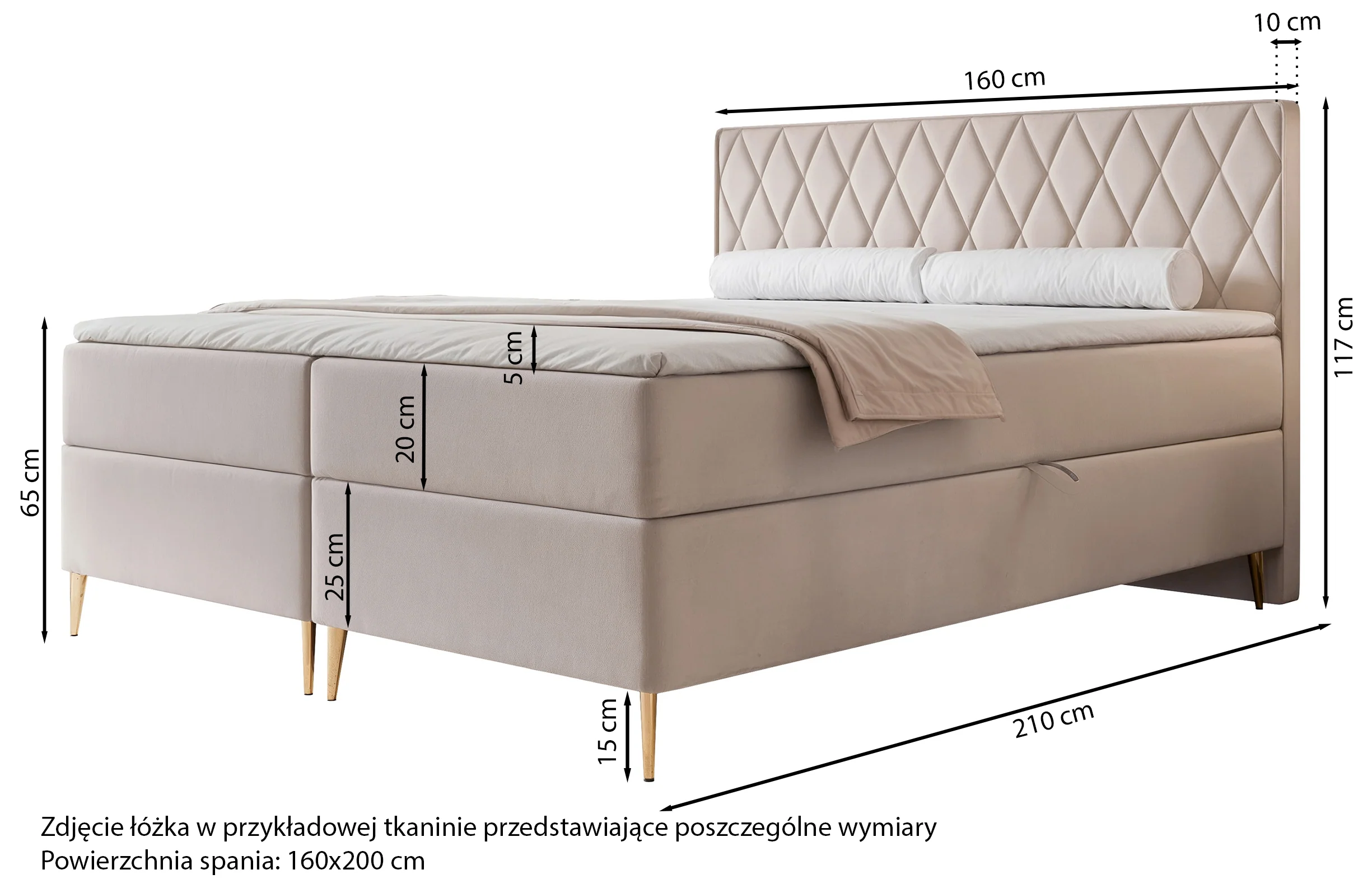 Łóżko kontynentalne 160x200 cm Caresso z materacem bonellowym i topperem szarobeżowe welur hydrofobowy - Image 4