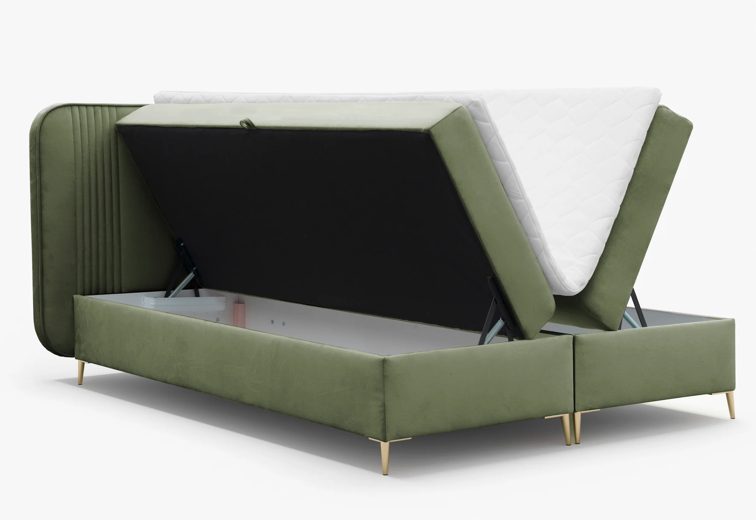 Łóżko kontynentalne 160x200 cm Clarentino z dwoma pojemnikami i topperem eukaliptusowe welur hydrofobowy - Image 3
