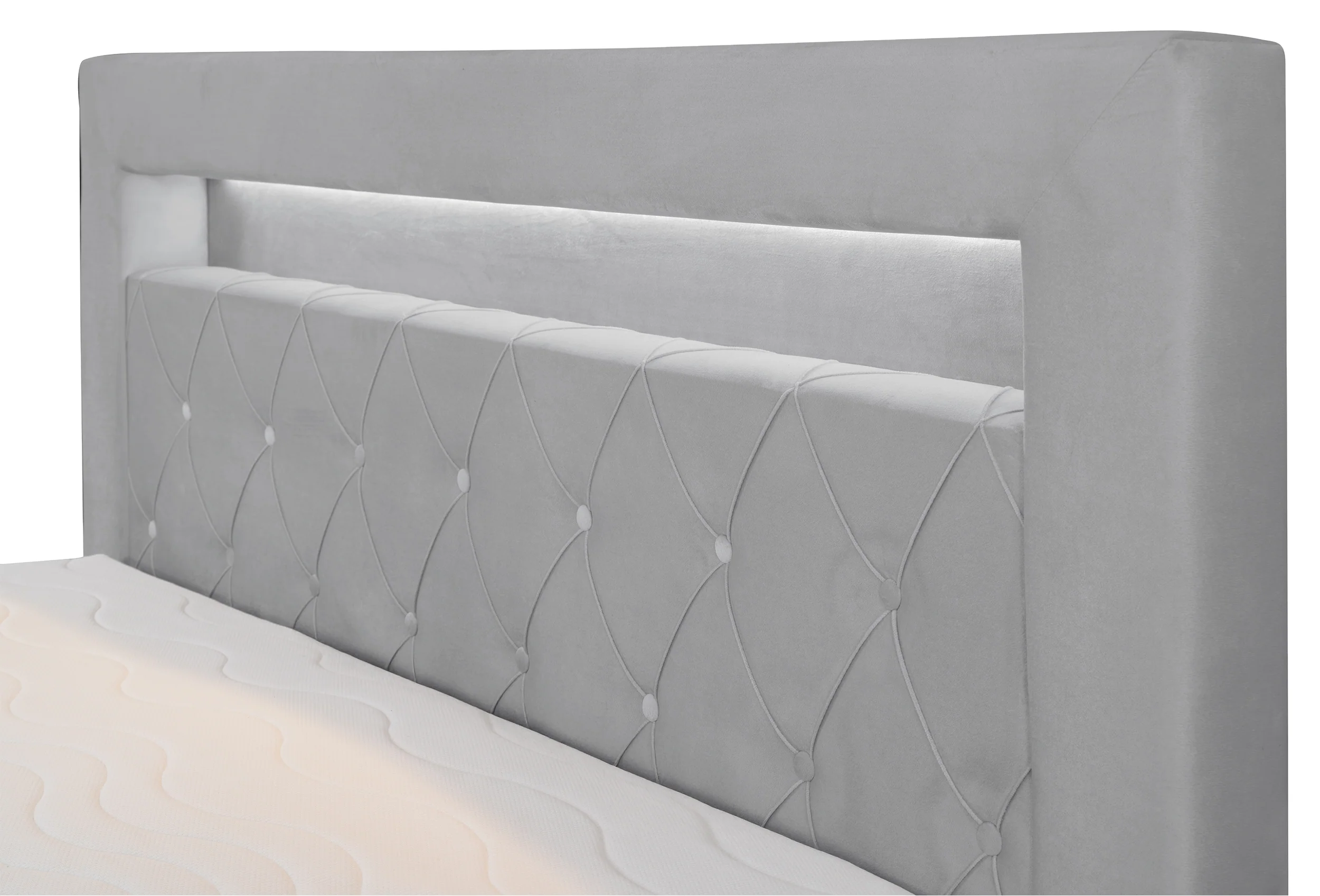 Łóżko kontynentalne 160x200 cm Goldess z pojemnikami i oświetleniem LED szare welwet - Image 4