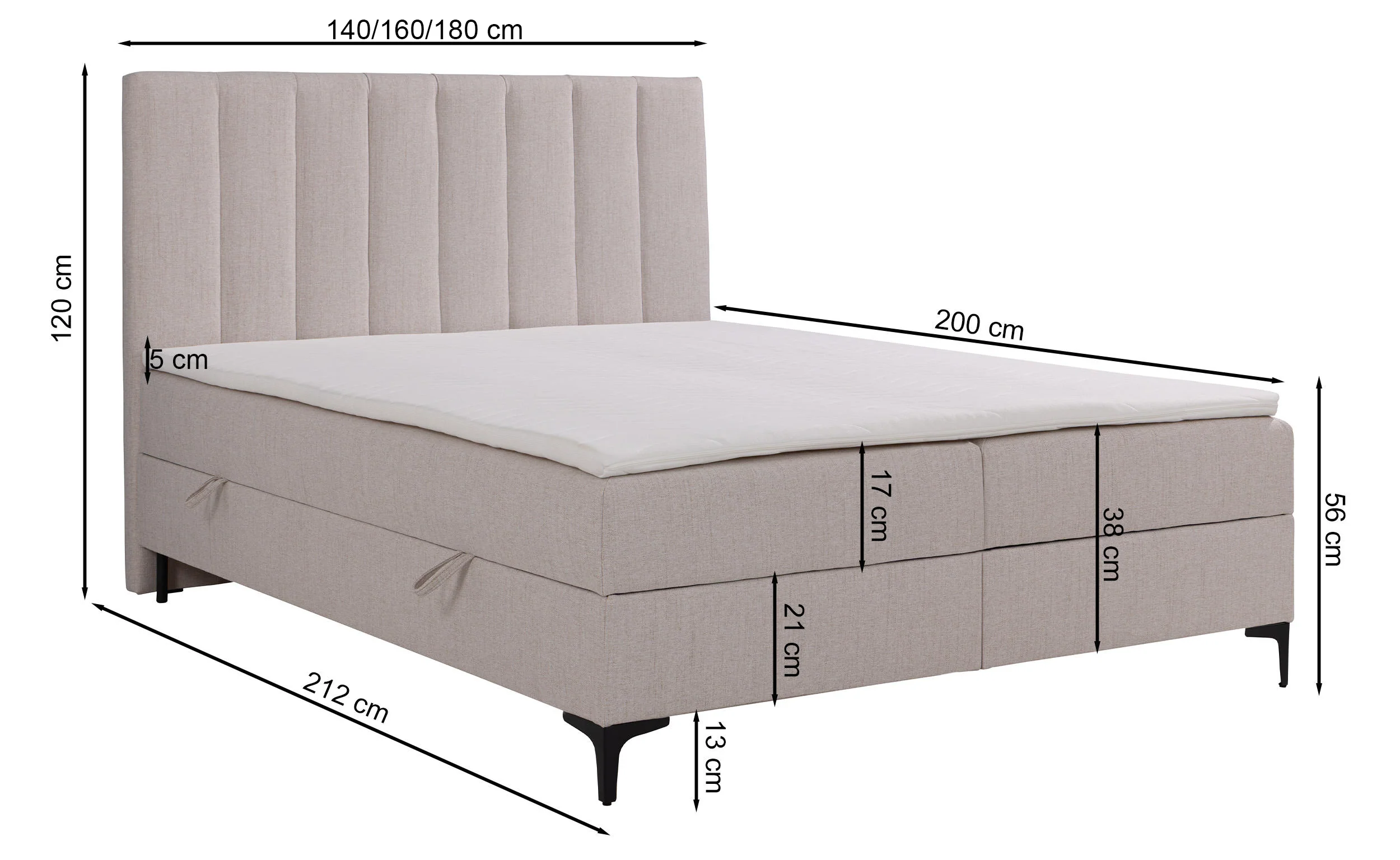 Łóżko kontynentalne 160x200 cm Lorentes z pojemnikiem i topperem jasnoszare plecionka - Image 8