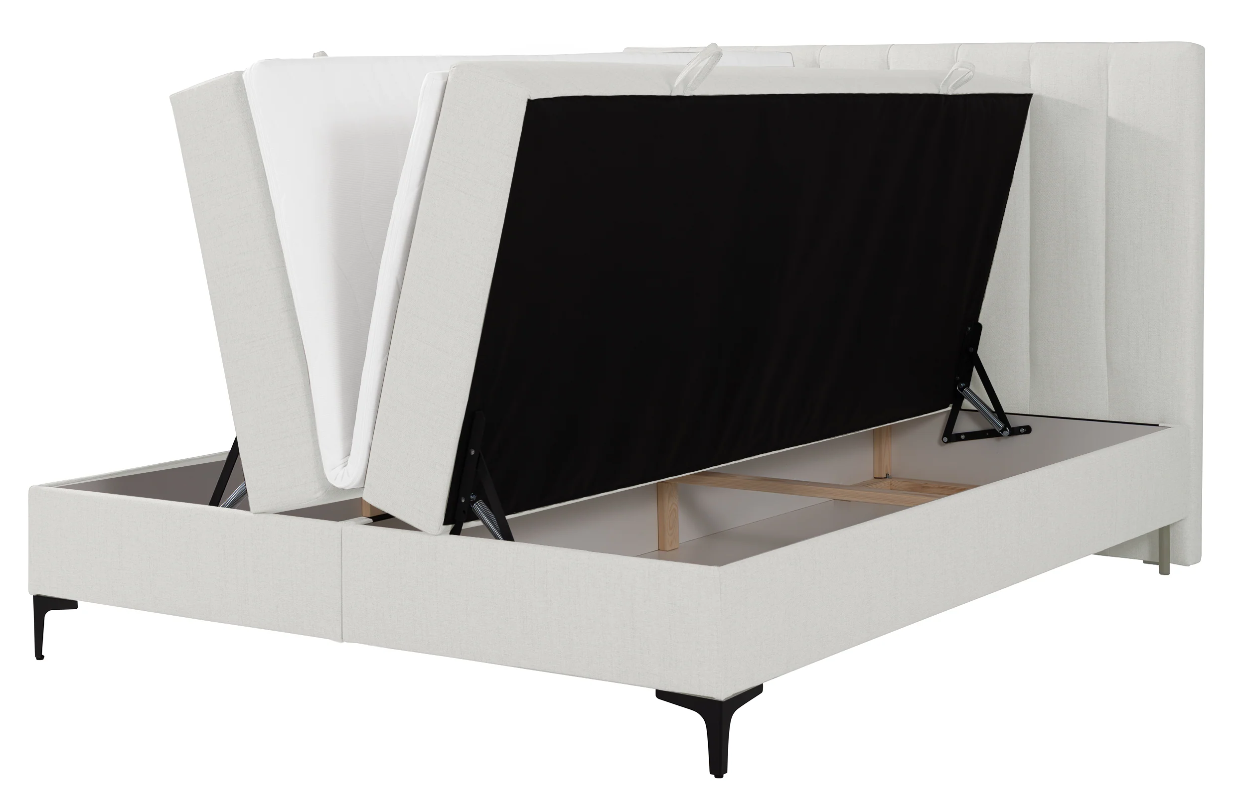 Łóżko kontynentalne 160x200 cm Lorentes z pojemnikiem i topperem kremowe plecionka - Image 5