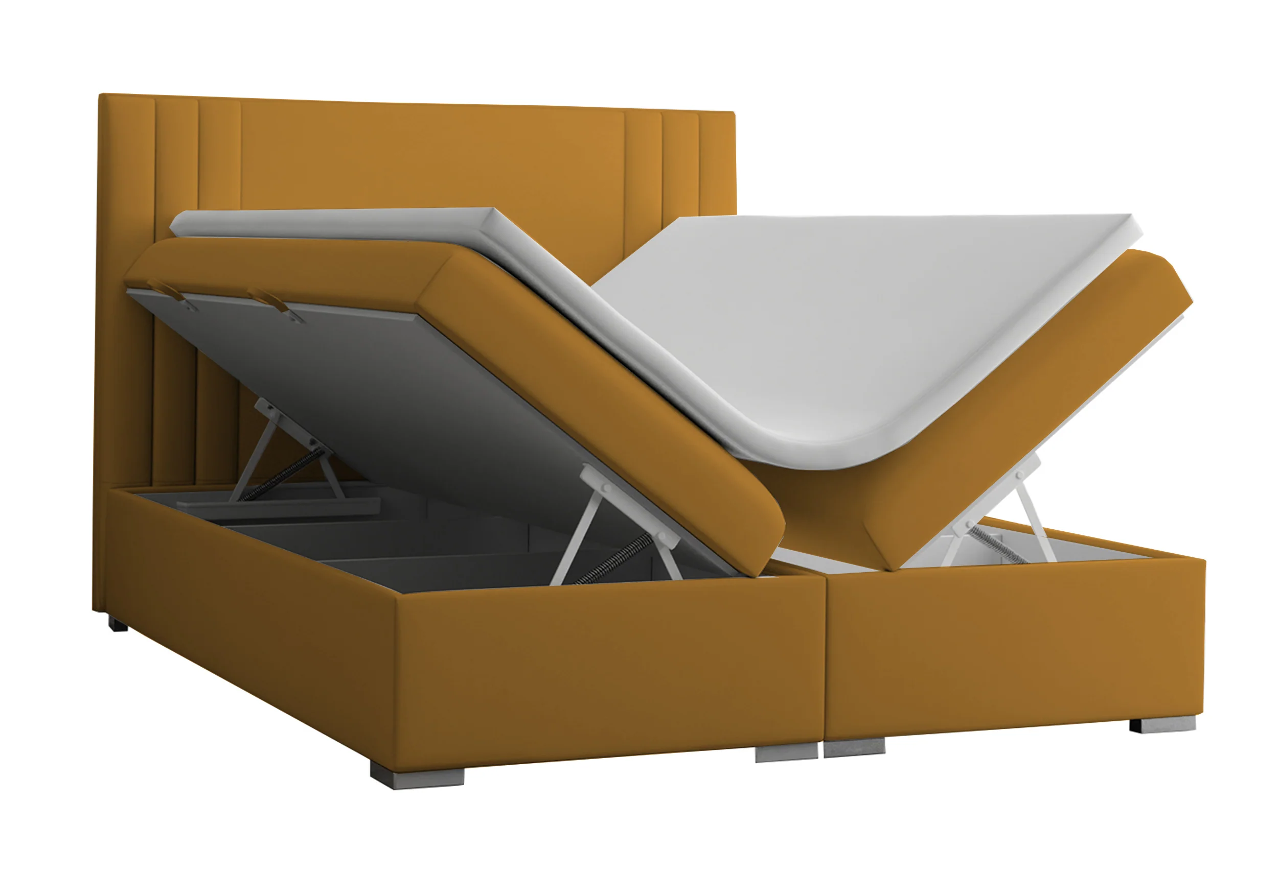Łóżko kontynentalne 160x200 cm Monder z pojemnikami i topperem musztardowe welur hydrofobowy - Image 5