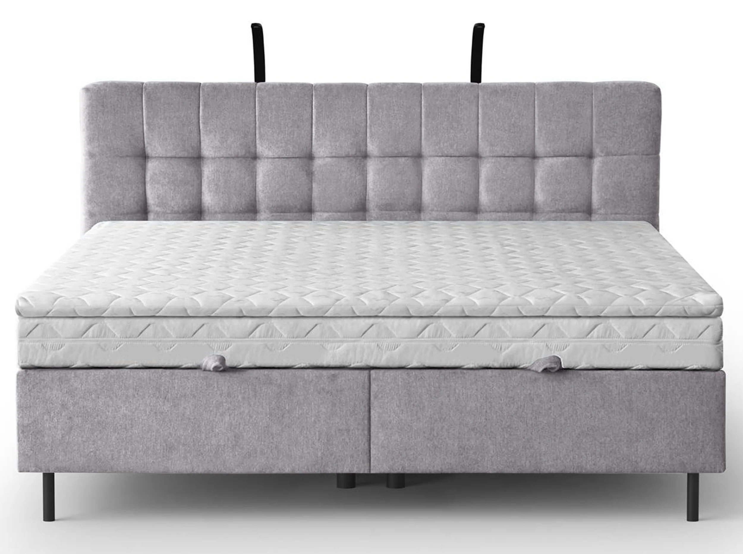 Łóżko kontynentalne 160x200 cm Muna z pojemnikiem i oświetleniem LED jasnoszare welur - Image 3