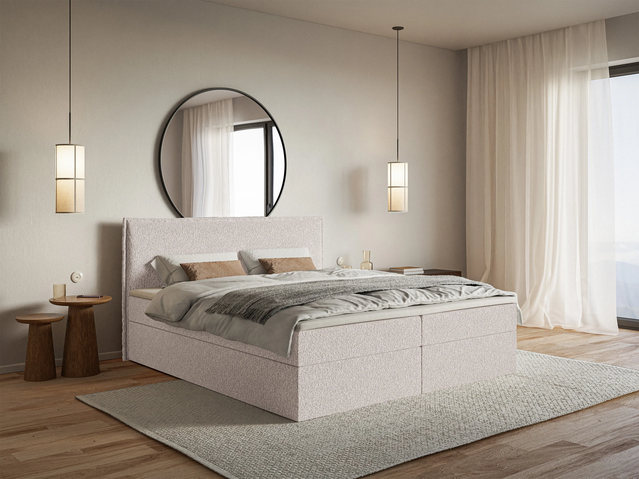 Łóżko kontynentalne 160x200 cm Softie z pojemnikami i topperem beżowe szenil - Image 2