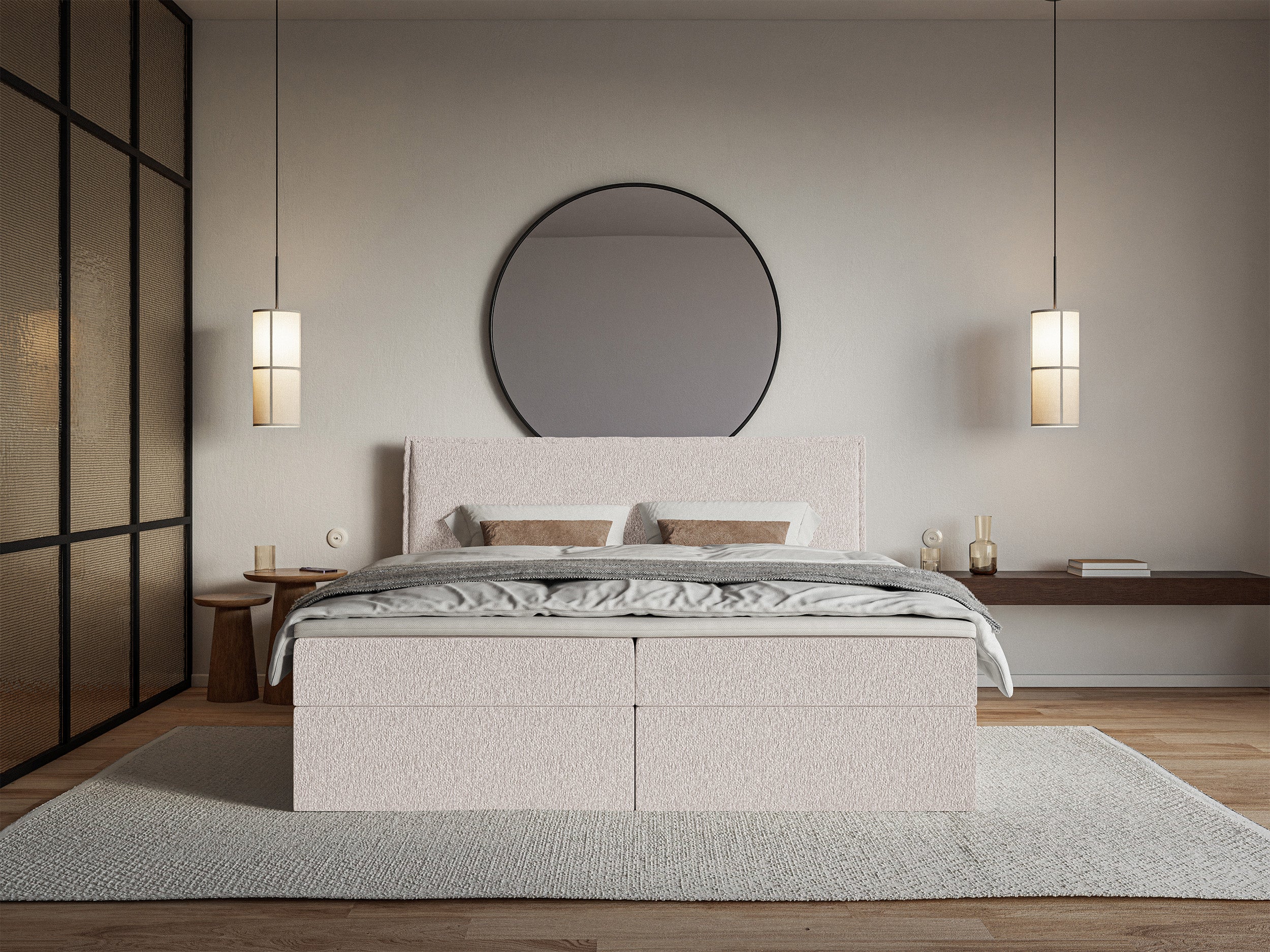 Łóżko kontynentalne 160x200 cm Softie z pojemnikami i topperem beżowe szenil - Image 3