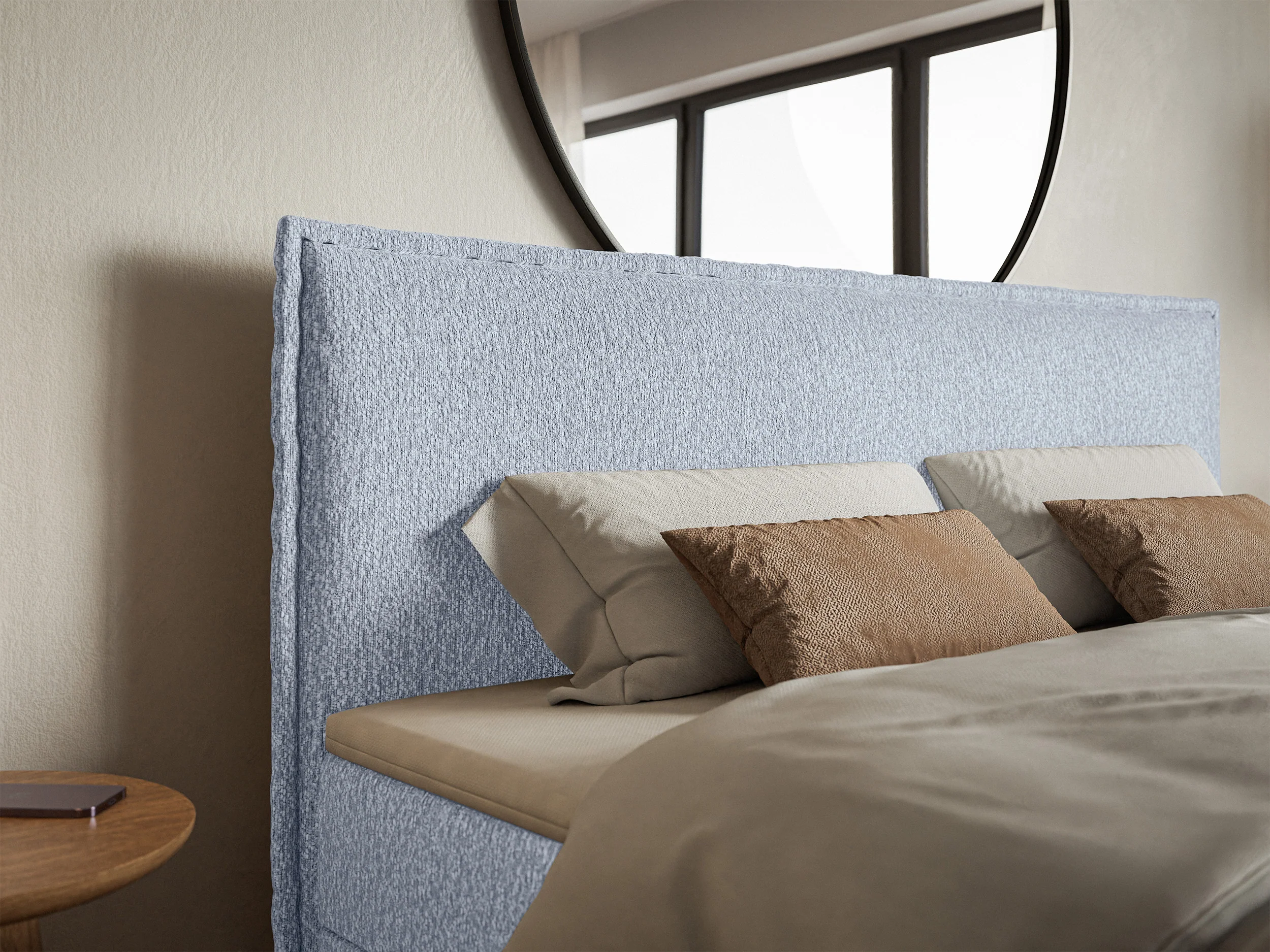 Łóżko kontynentalne 160x200 cm Softie z pojemnikami i topperem błękitne szenil - Image 4