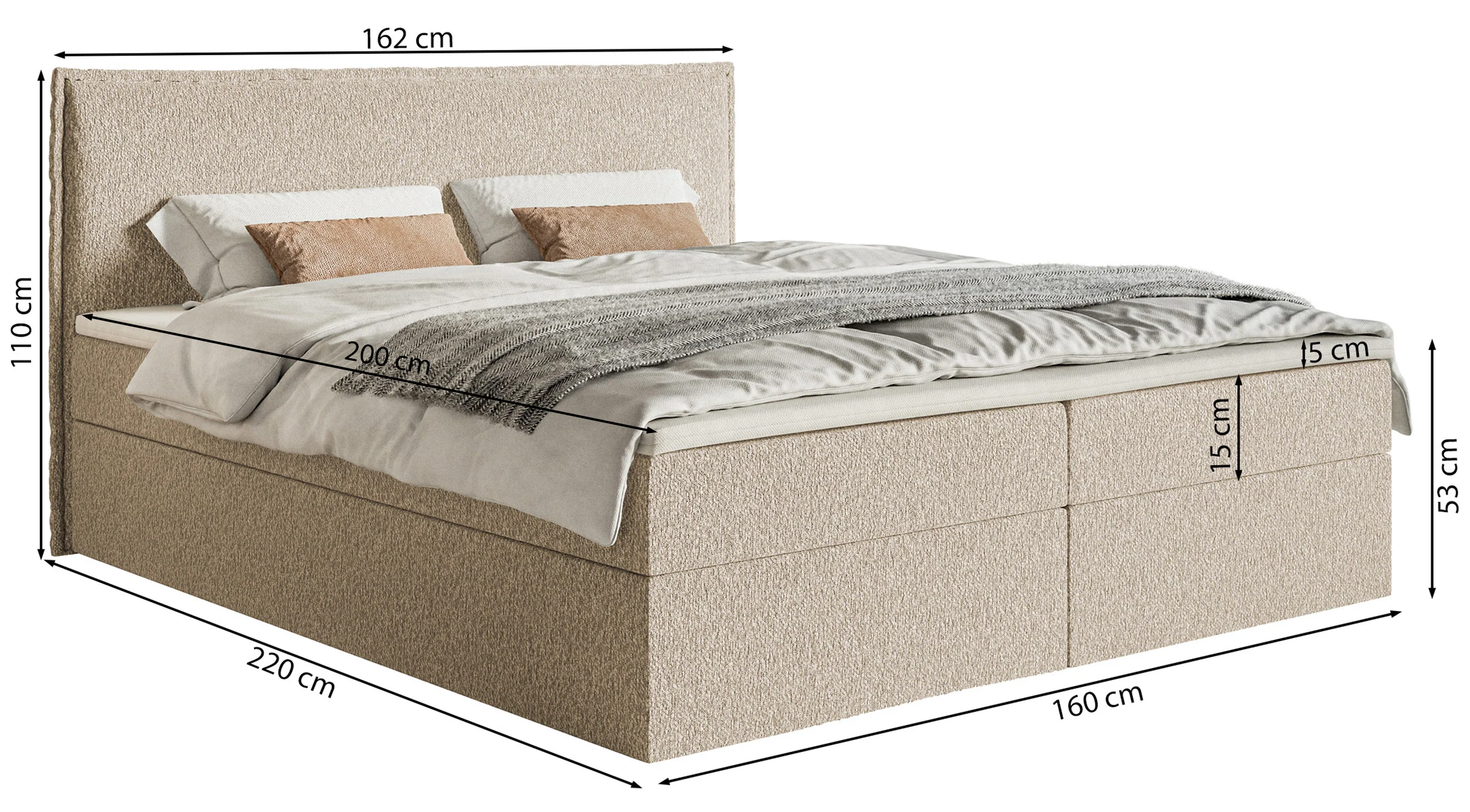 Łóżko kontynentalne 160x200 cm Softie z pojemnikami i topperem ciemnobeżowe szenil - Image 7