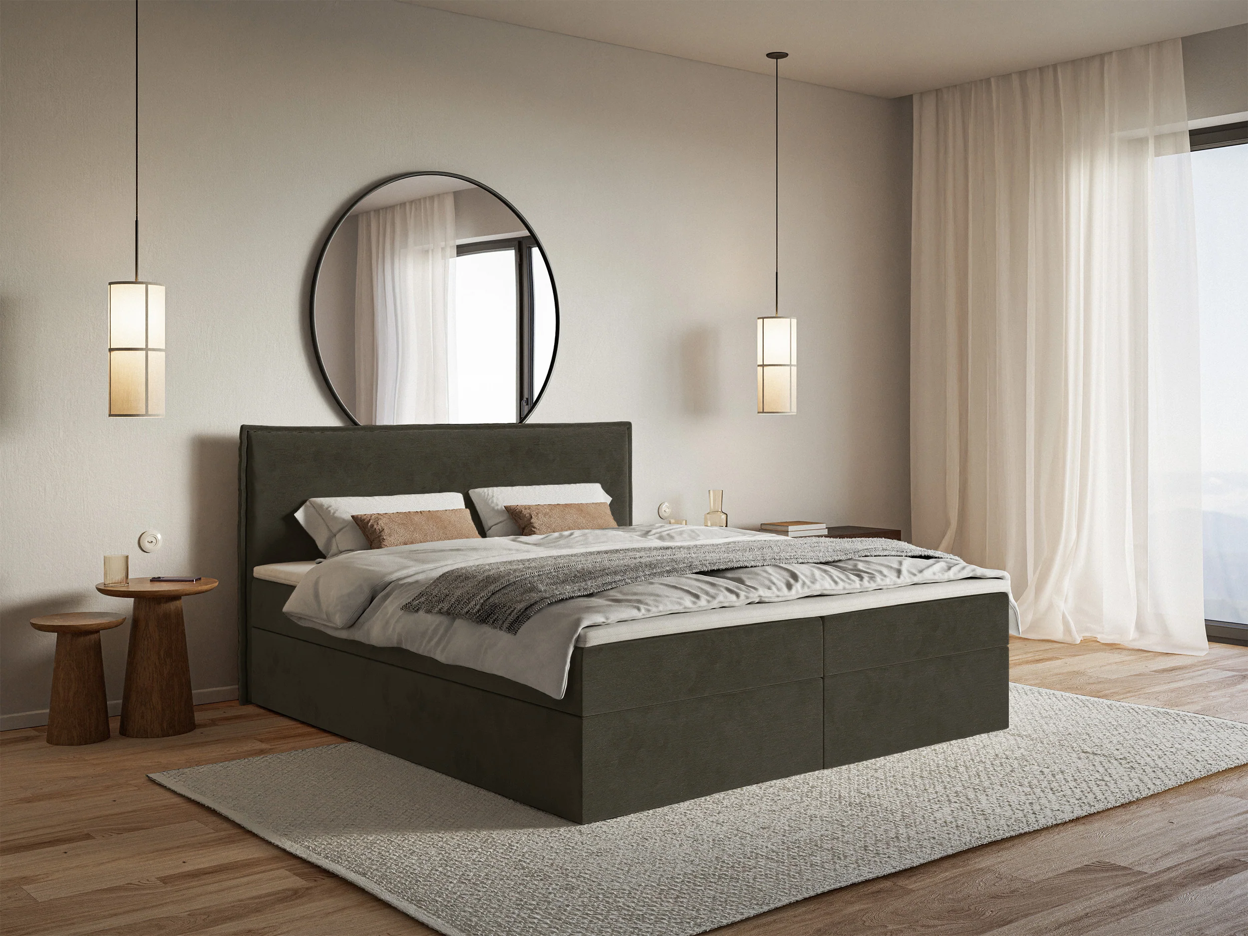 Łóżko kontynentalne 160x200 cm Softie z pojemnikami i topperem ciemnozielone welur hydrofobowy - Image 2