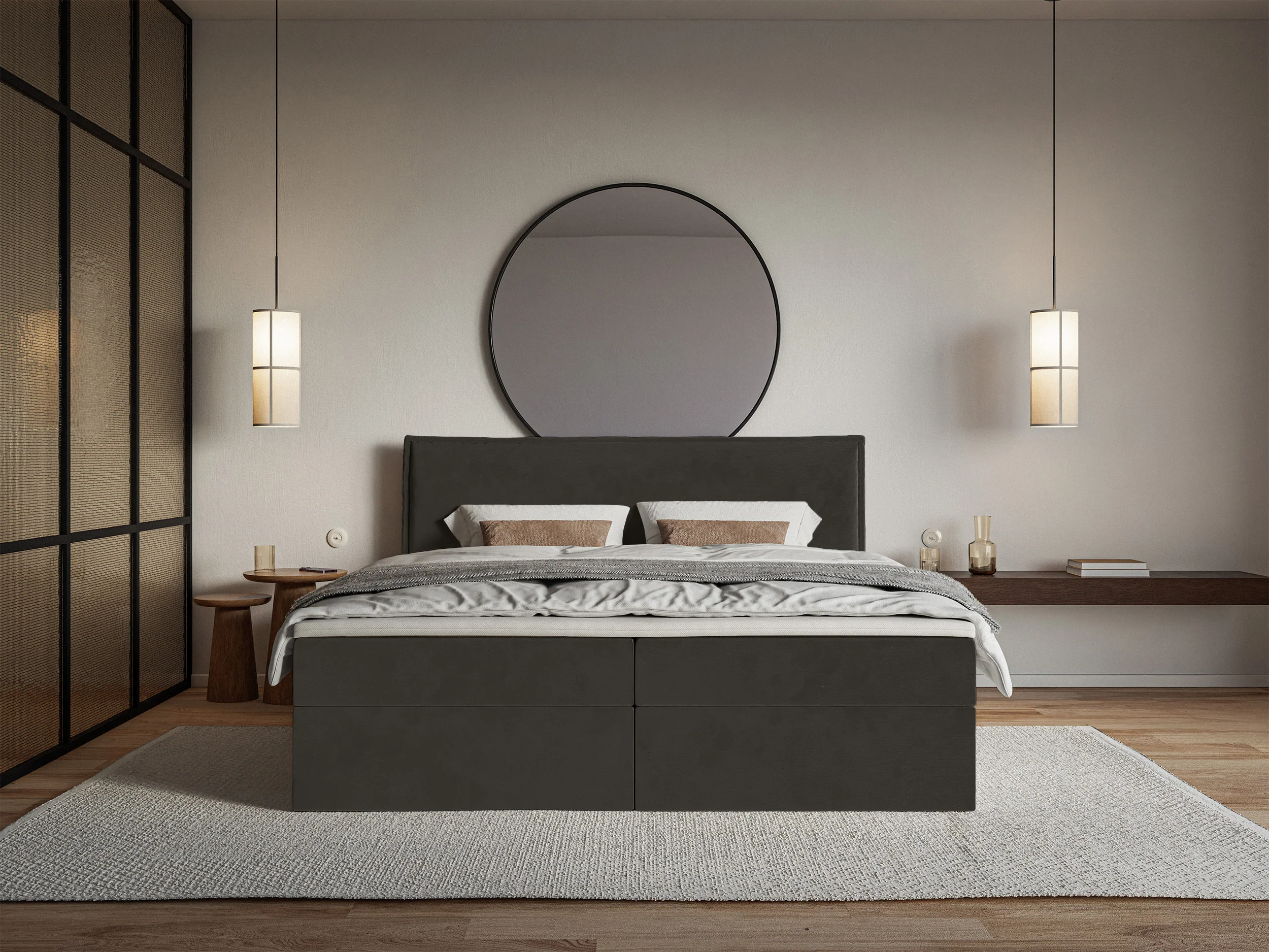 Łóżko kontynentalne 160x200 cm Softie z pojemnikami i topperem ciemnozielone welur hydrofobowy - Image 3