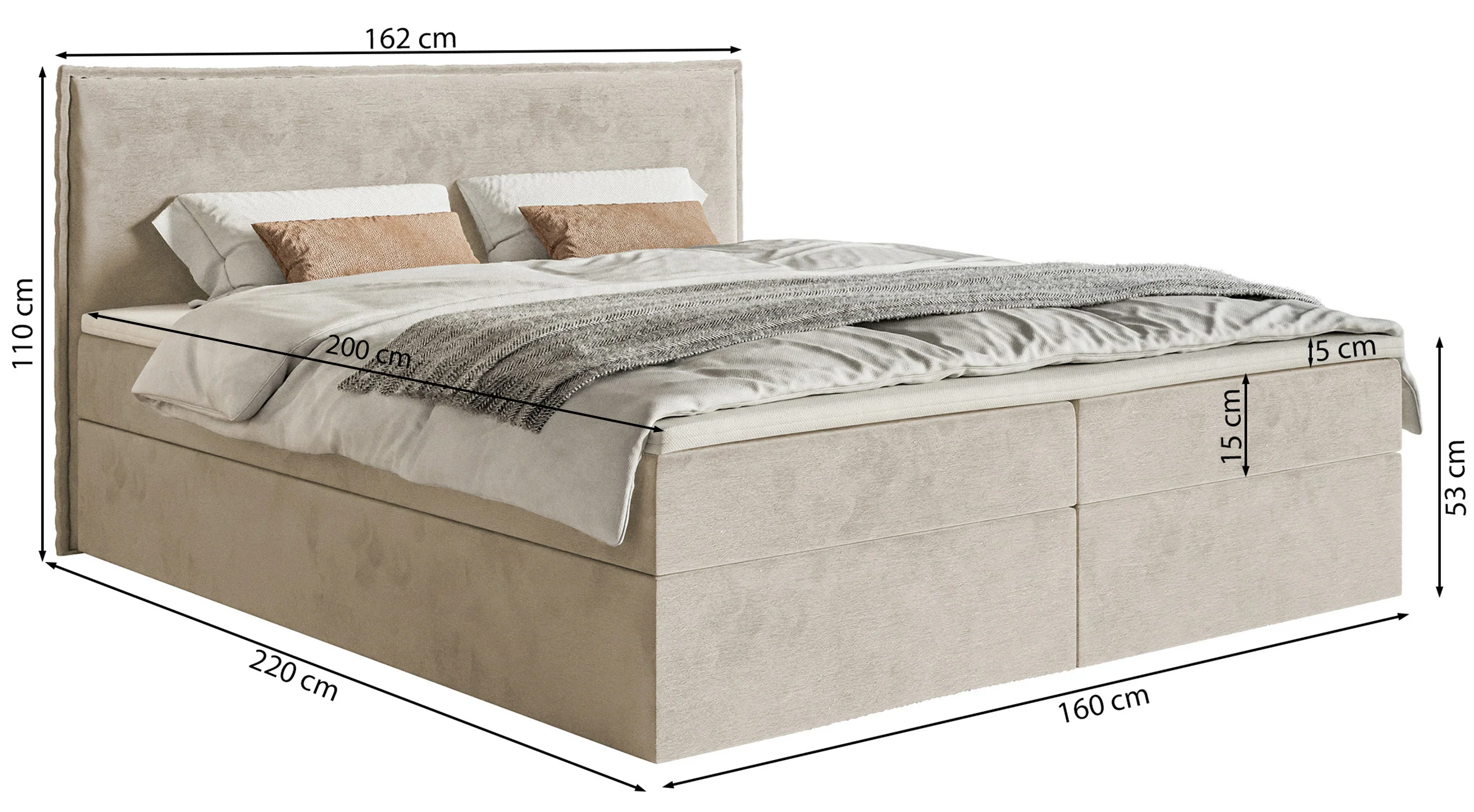 Łóżko kontynentalne 160x200 cm Softie z pojemnikami i topperem ciemnozielone welur hydrofobowy - Image 7