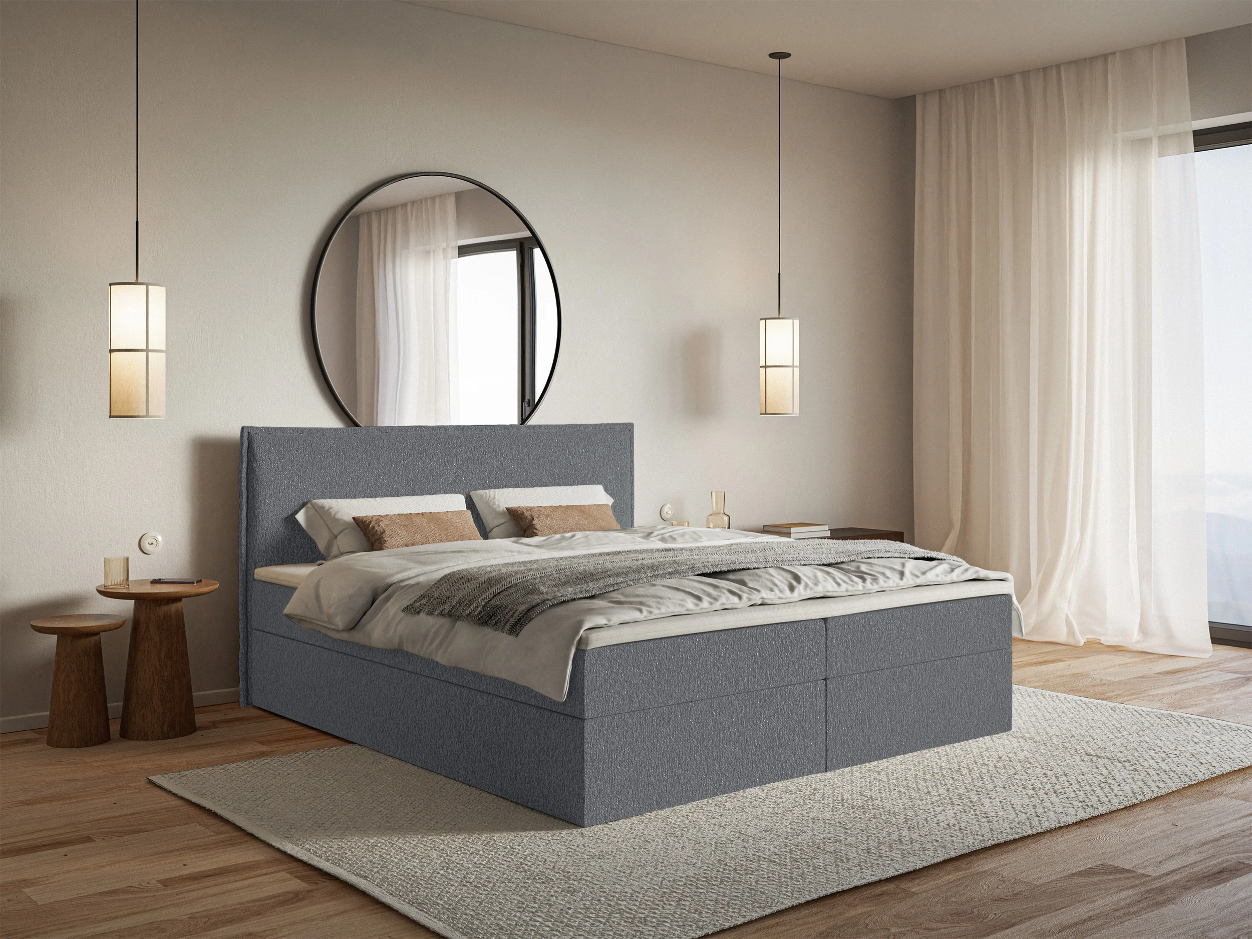 Łóżko kontynentalne 160x200 cm Softie z pojemnikami i topperem grafitowe szenil - Image 2