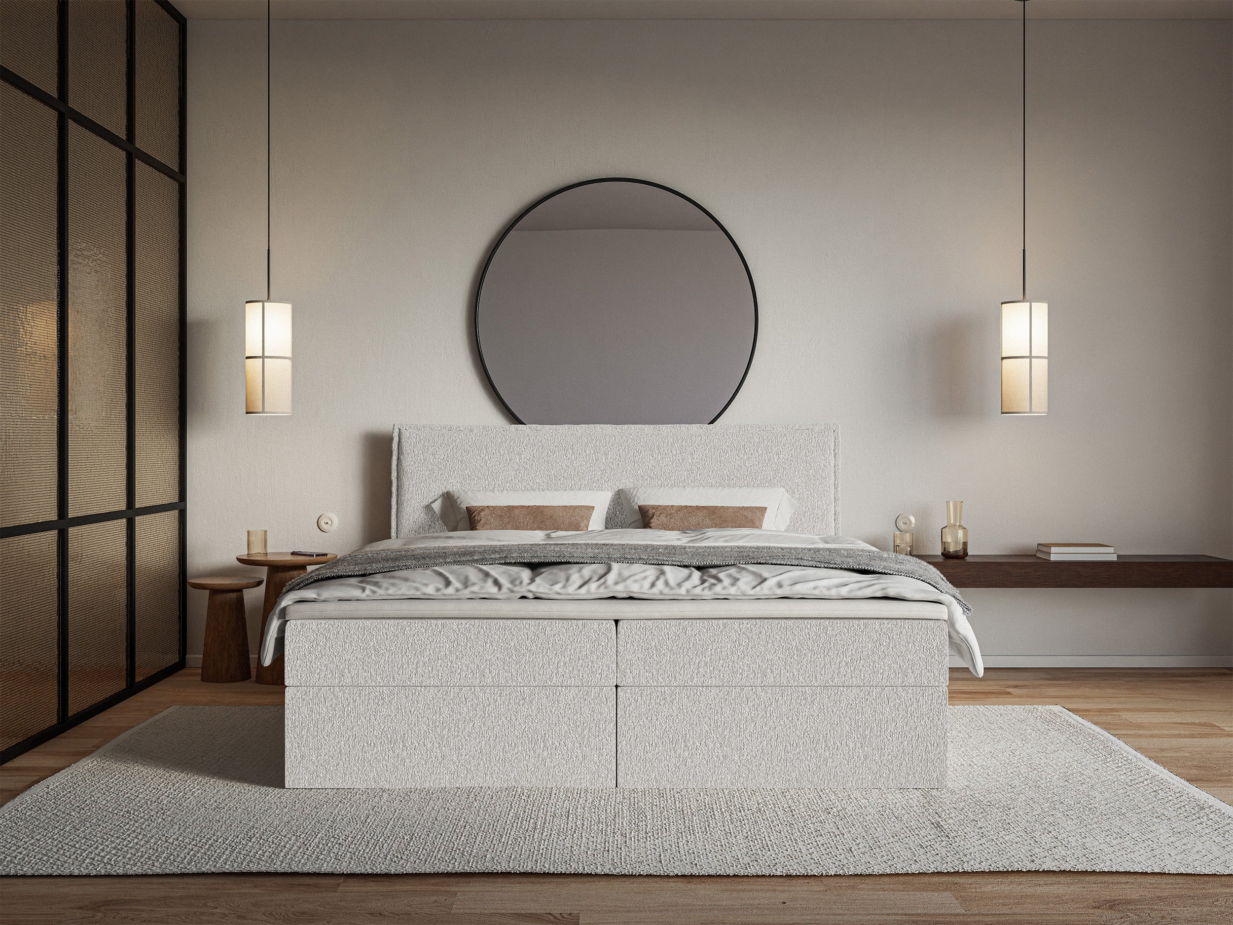 Łóżko kontynentalne 160x200 cm Softie z pojemnikami i topperem jasnoszare szenil - Image 3