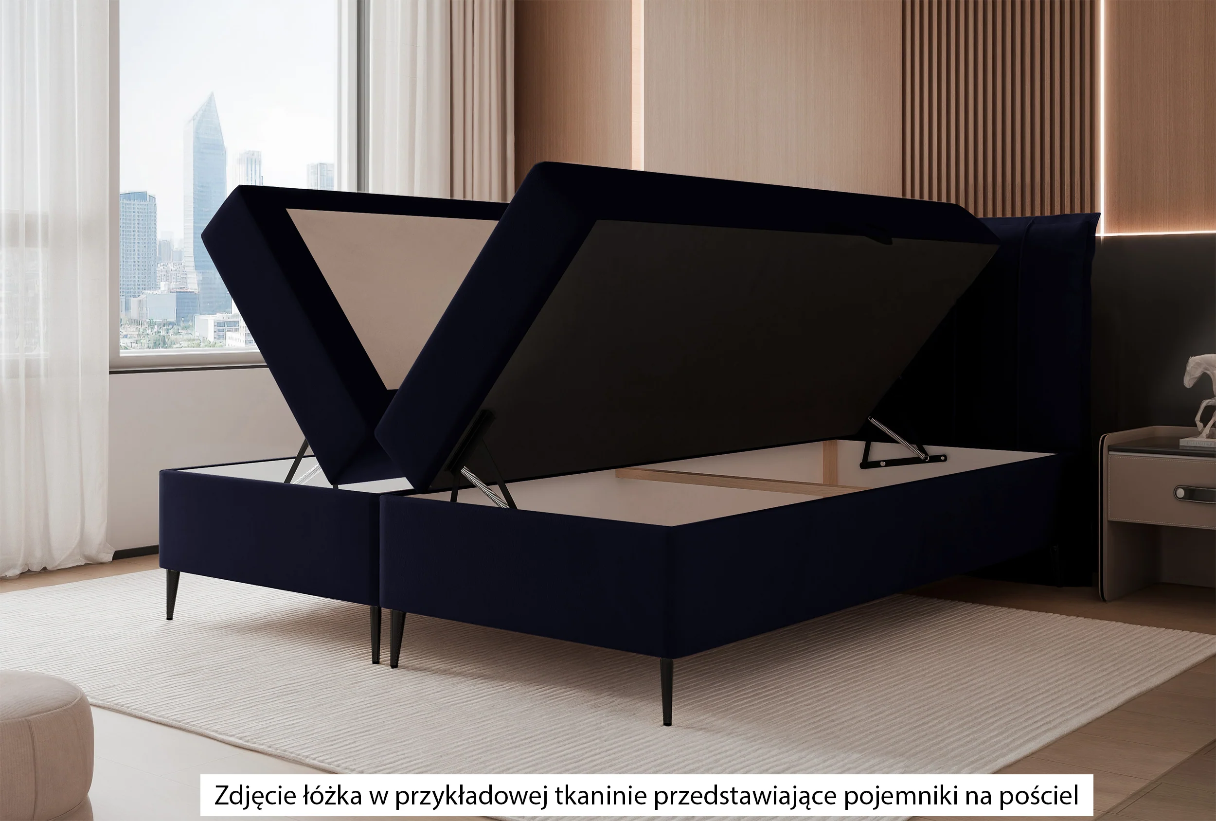 Łóżko kontynentalne 160x200 cm Suzi z materacem bonellowym i topperem szarobeżowe welur hydrofobowy - Image 3