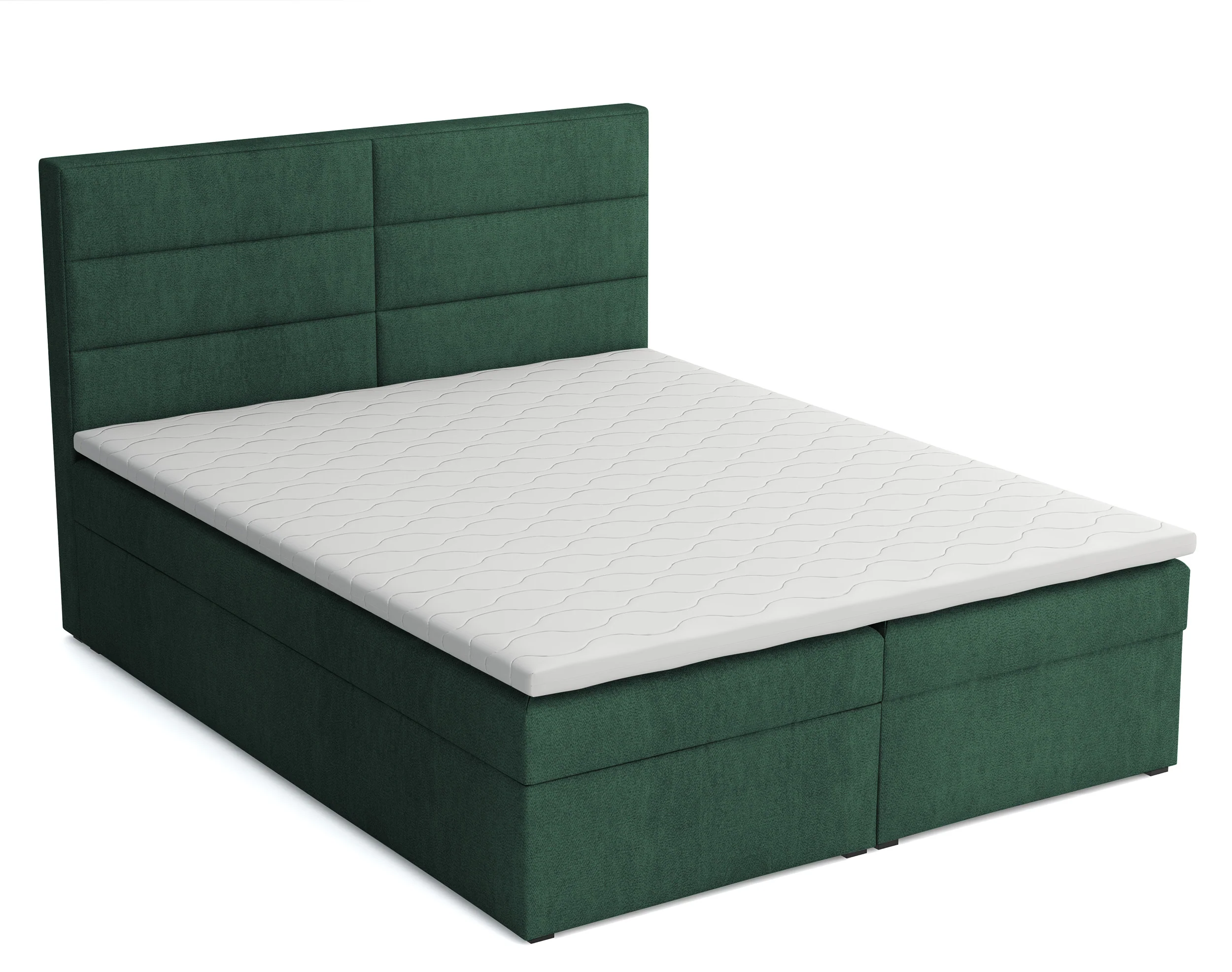 Łóżko kontynentalne 160x200 cm Valdamone z pojemnikami i topperem ciemnozielone welur łatwoczyszczący