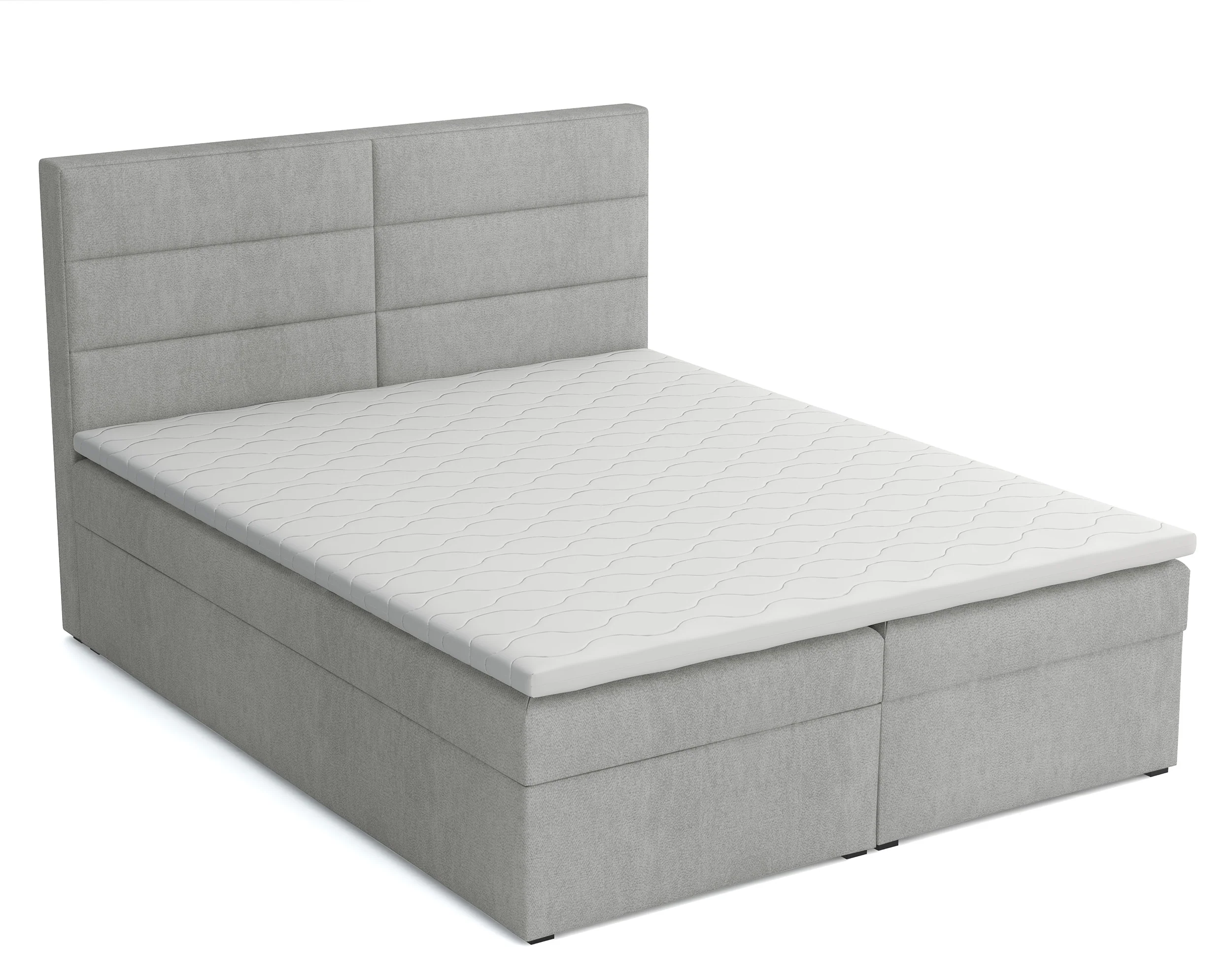 Łóżko kontynentalne 160x200 cm Valdamone z pojemnikami i topperem jasnoszare welur łatwoczyszczący
