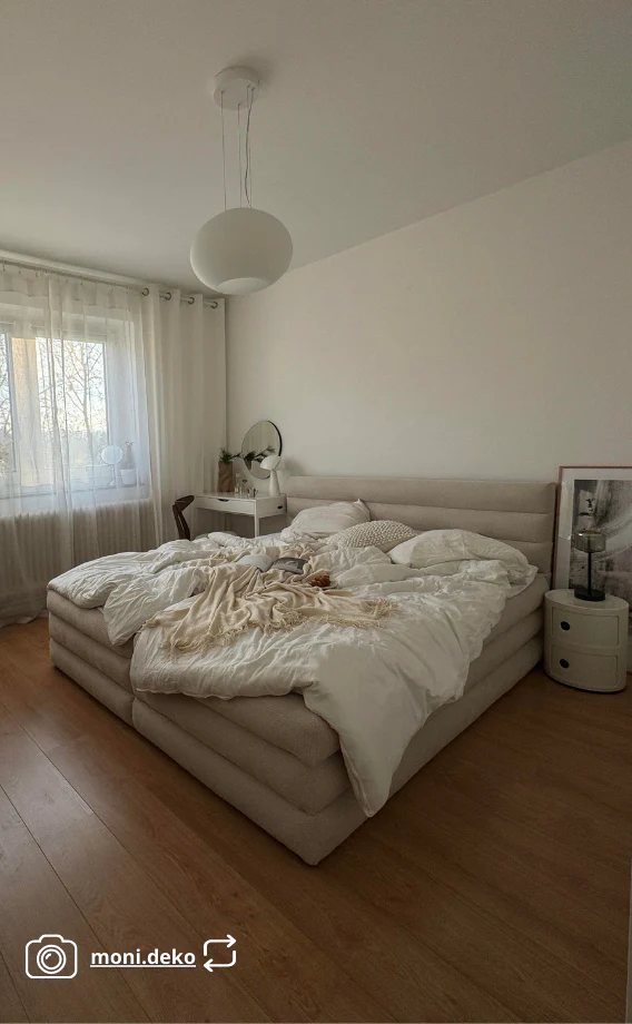 Łóżko kontynentalne 180x200 cm Alegre z topperem i dwoma pojemnikami jasnobeżowe szenil hydrofobowy - Image 6