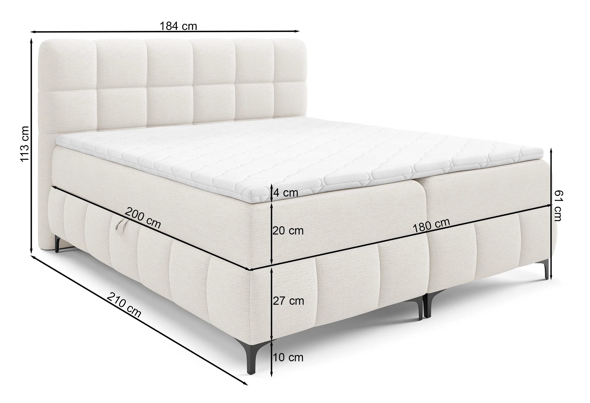 Łóżko kontynentalne 180x200 cm Almagri z dwoma pojemnikami i topperem jasnobeżowe szenil hydrofobowy - Image 6