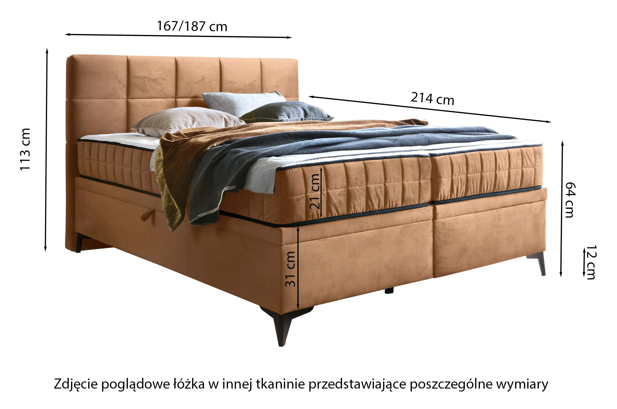 Łóżko kontynentalne 180x200 cm Beriano z pojemnikami i materacem beżowe welur - Image 6