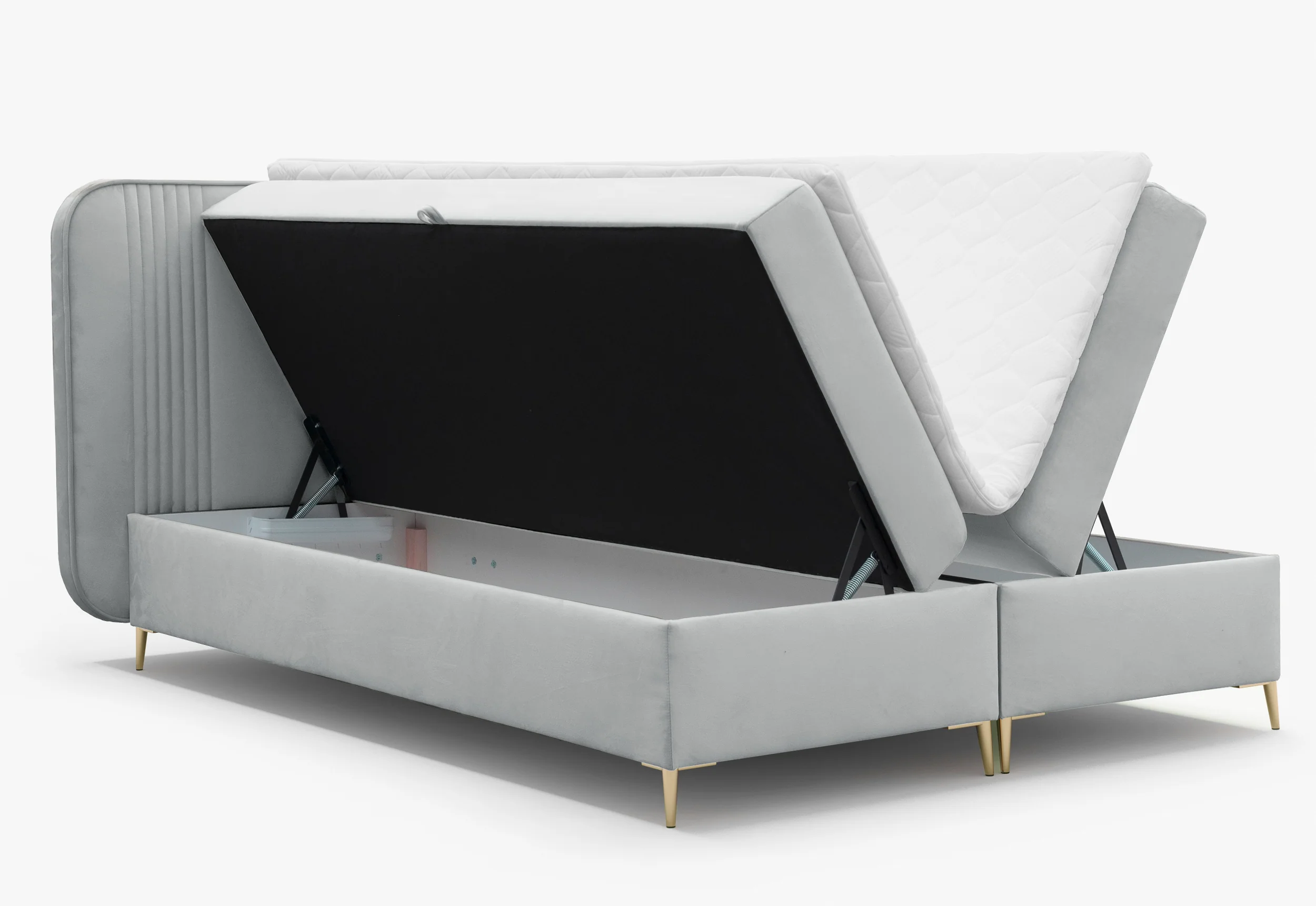 Łóżko kontynentalne 180x200 cm Clarentino z dwoma pojemnikami i topperem jasnoszare welur hydrofobowy - Image 3