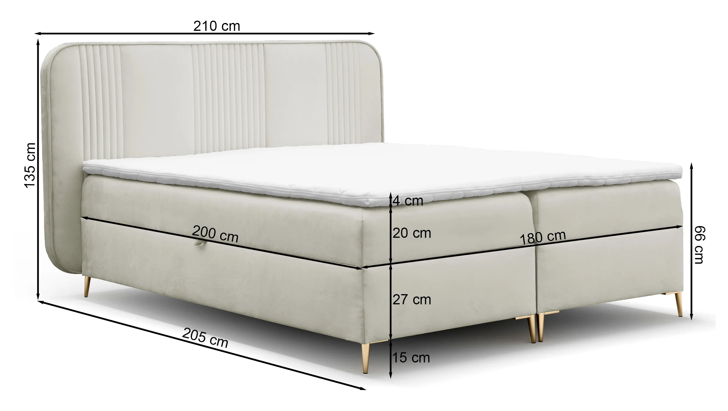 Łóżko kontynentalne 180x200 cm Clarentino z dwoma pojemnikami i topperem szarobeżowe welur hydrofobowy - Image 5