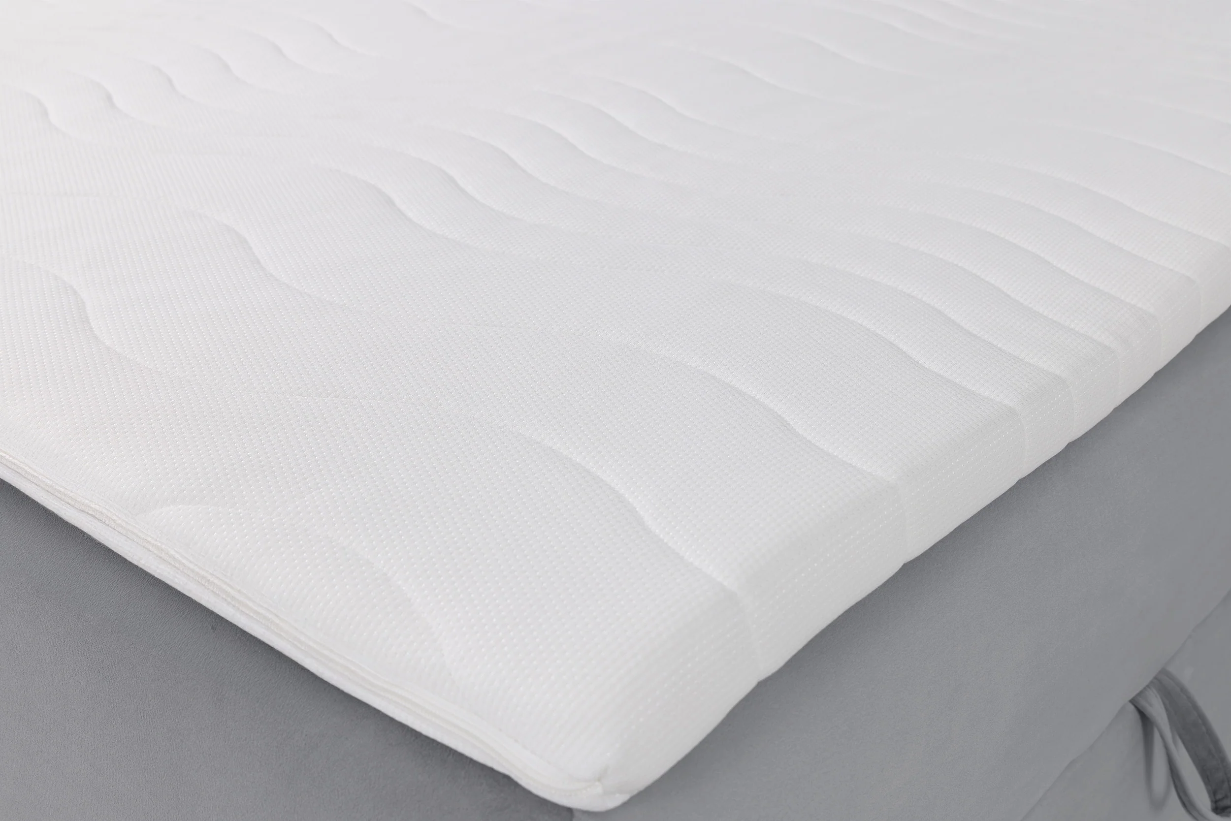 Łóżko kontynentalne 180x200 cm Daissy z pojemnikami i topperem szare welur - Image 5