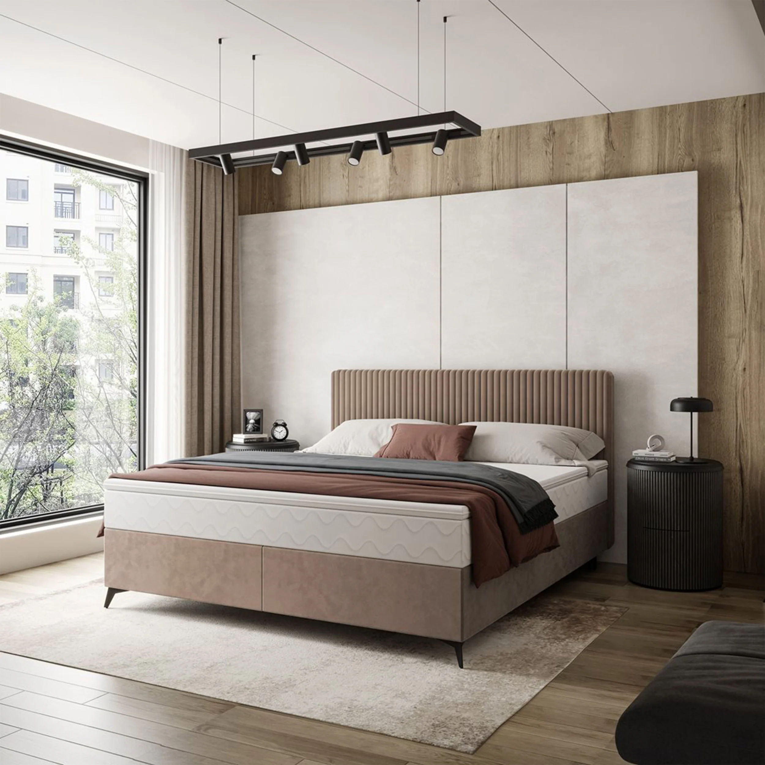 Łóżko kontynentalne 180x200 cm Falwo z pojemnikiem jasnobrązowe gruby sztruks - Image 2
