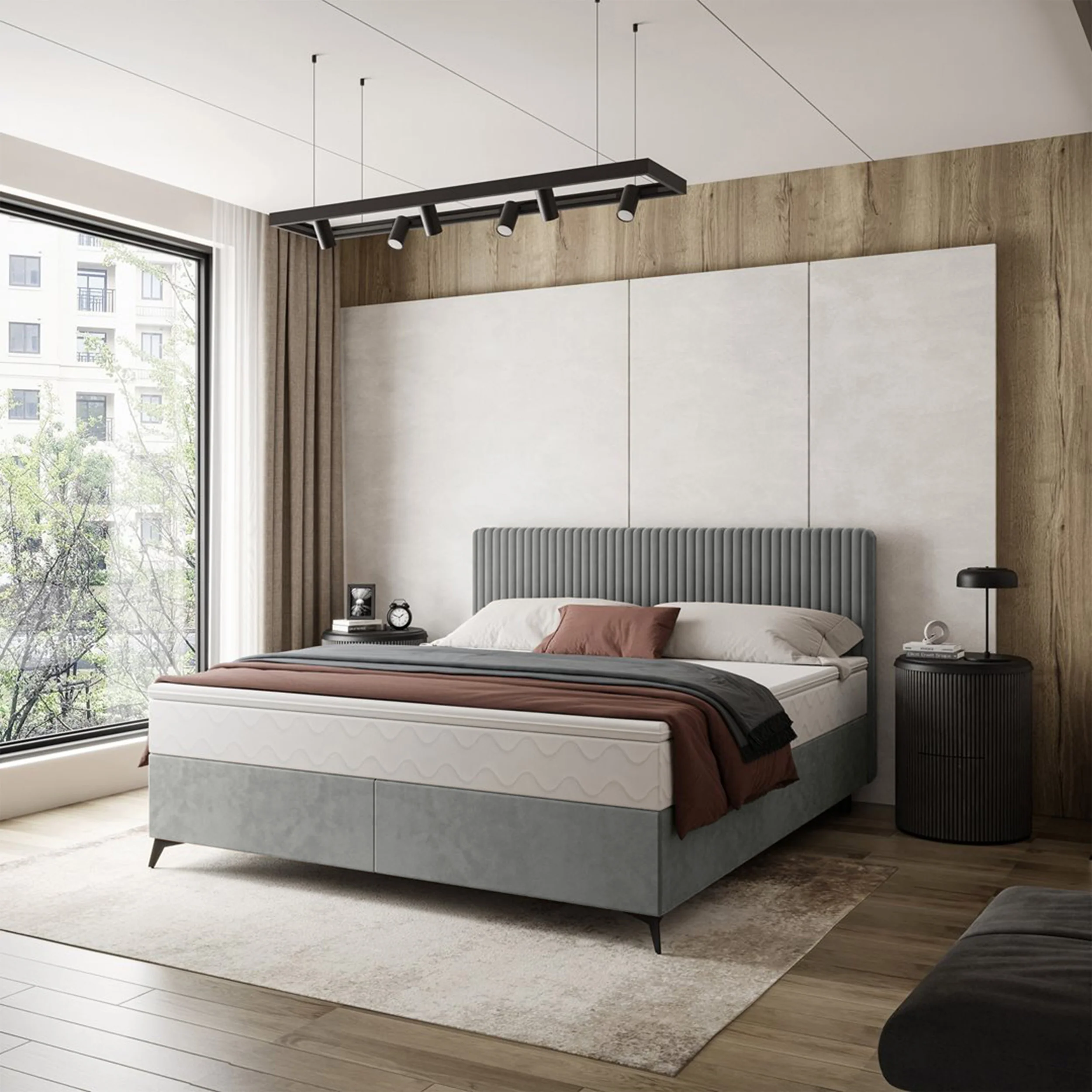 Łóżko kontynentalne 180x200 cm Falwo z pojemnikiem jasnoszare gruby sztruks - Image 2