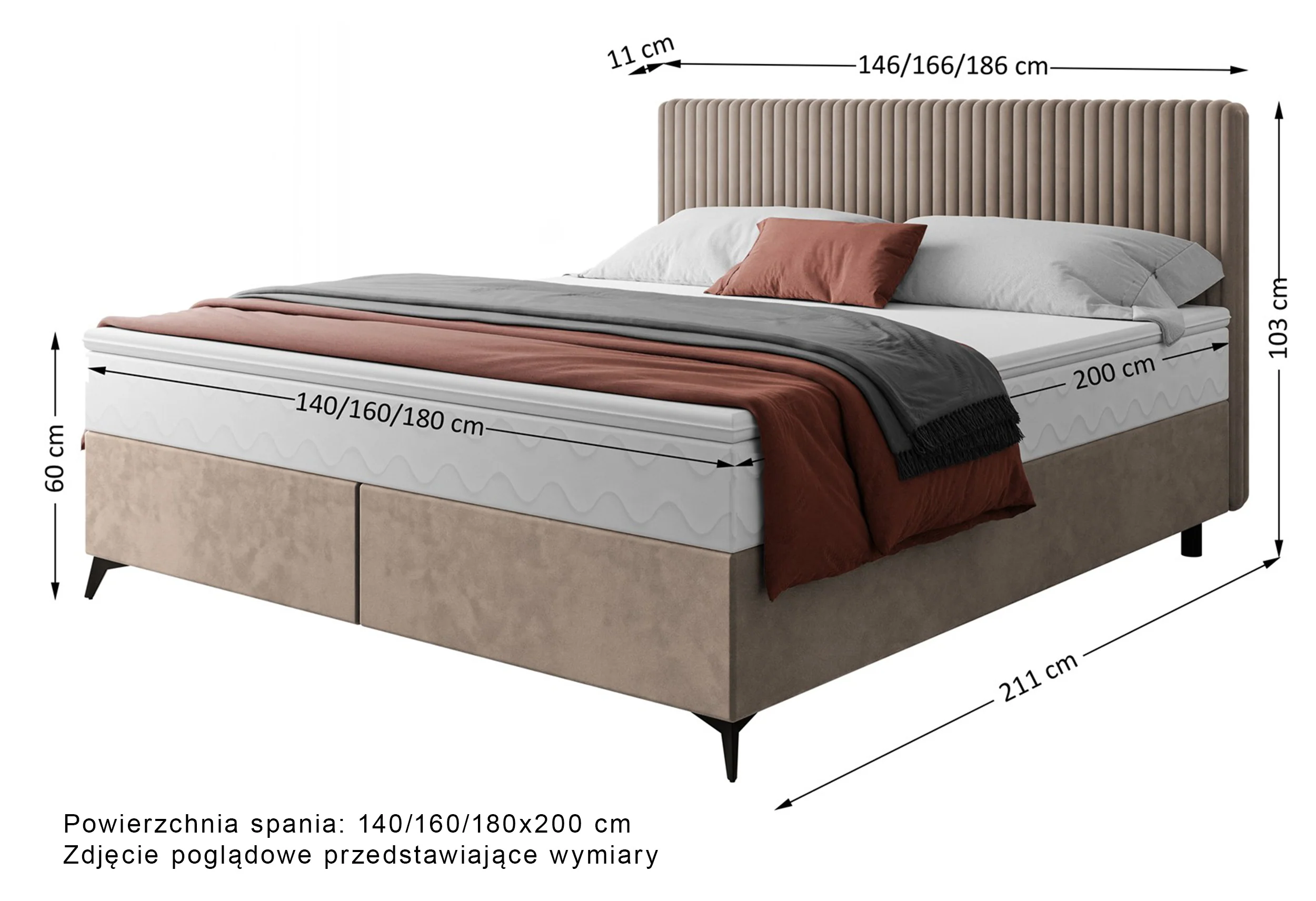 Łóżko kontynentalne 180x200 cm Falwo z pojemnikiem jasnoszare gruby sztruks - Image 6