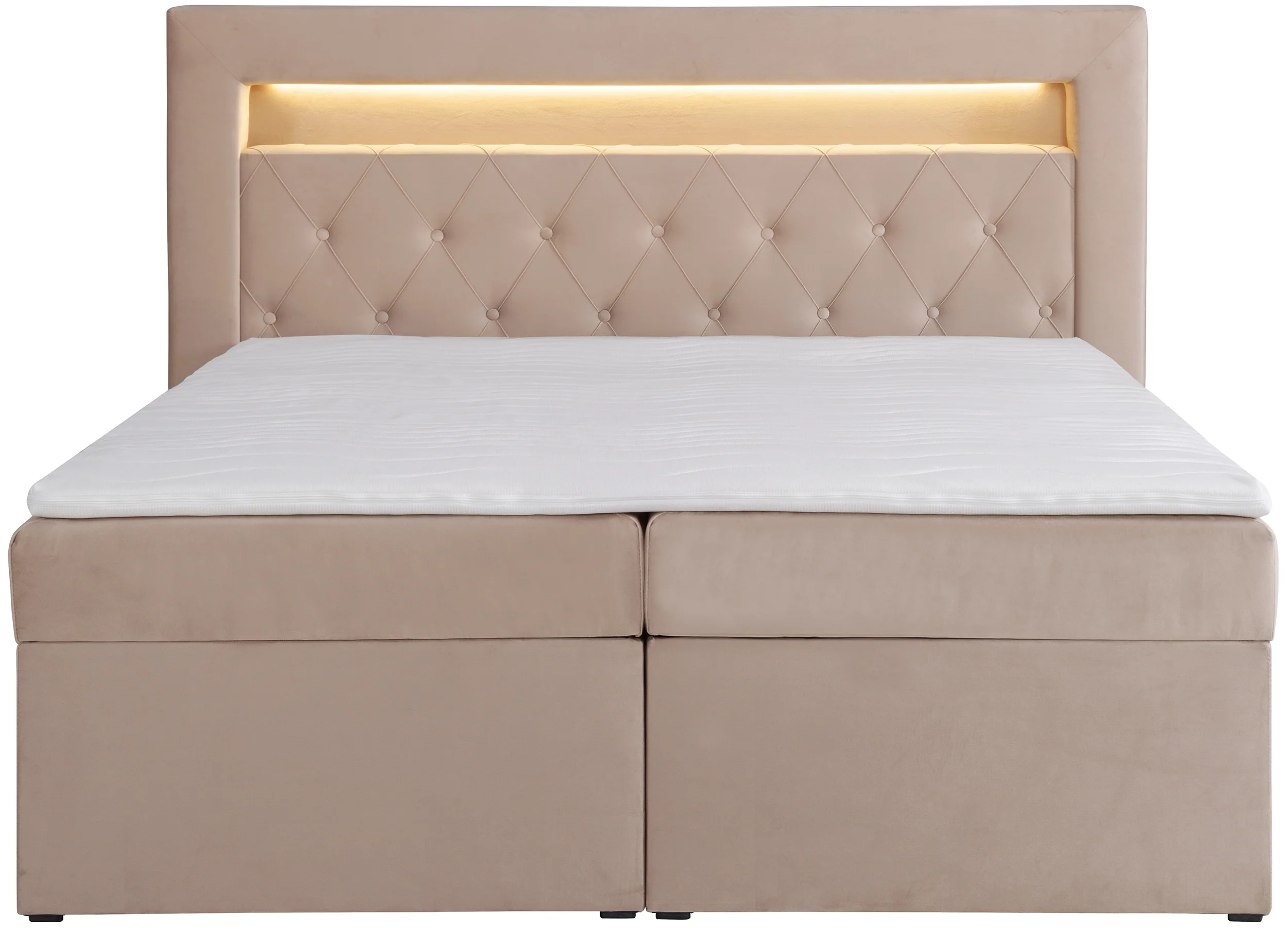 Łóżko kontynentalne 180x200 cm Goldess z pojemnikami i oświetleniem LED beżowe welwet - Image 6