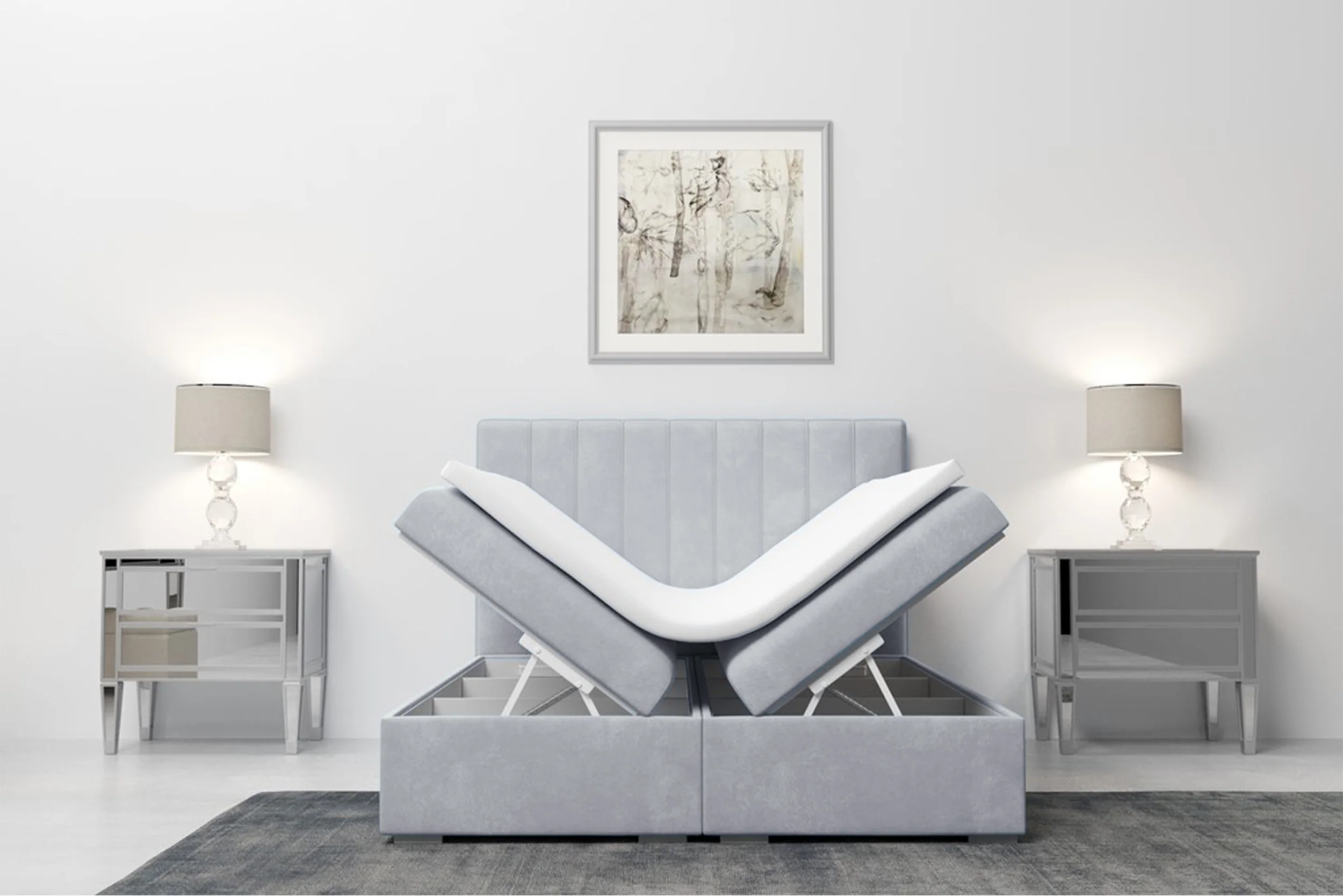 Łóżko kontynentalne 180x200 cm Hunbert z pojemnikami i topperem gołębi welur hydrofobowy - Image 5