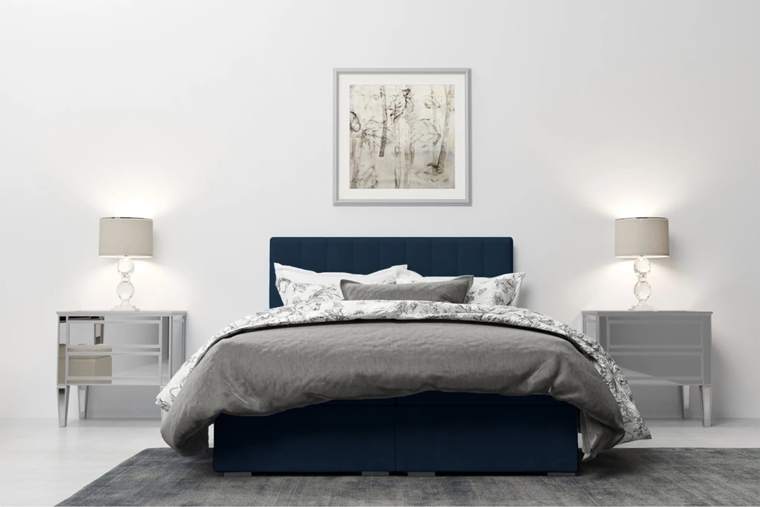 Łóżko kontynentalne 180x200 cm Hunbert z pojemnikami i topperem granatowe welur hydrofobowy - Image 3