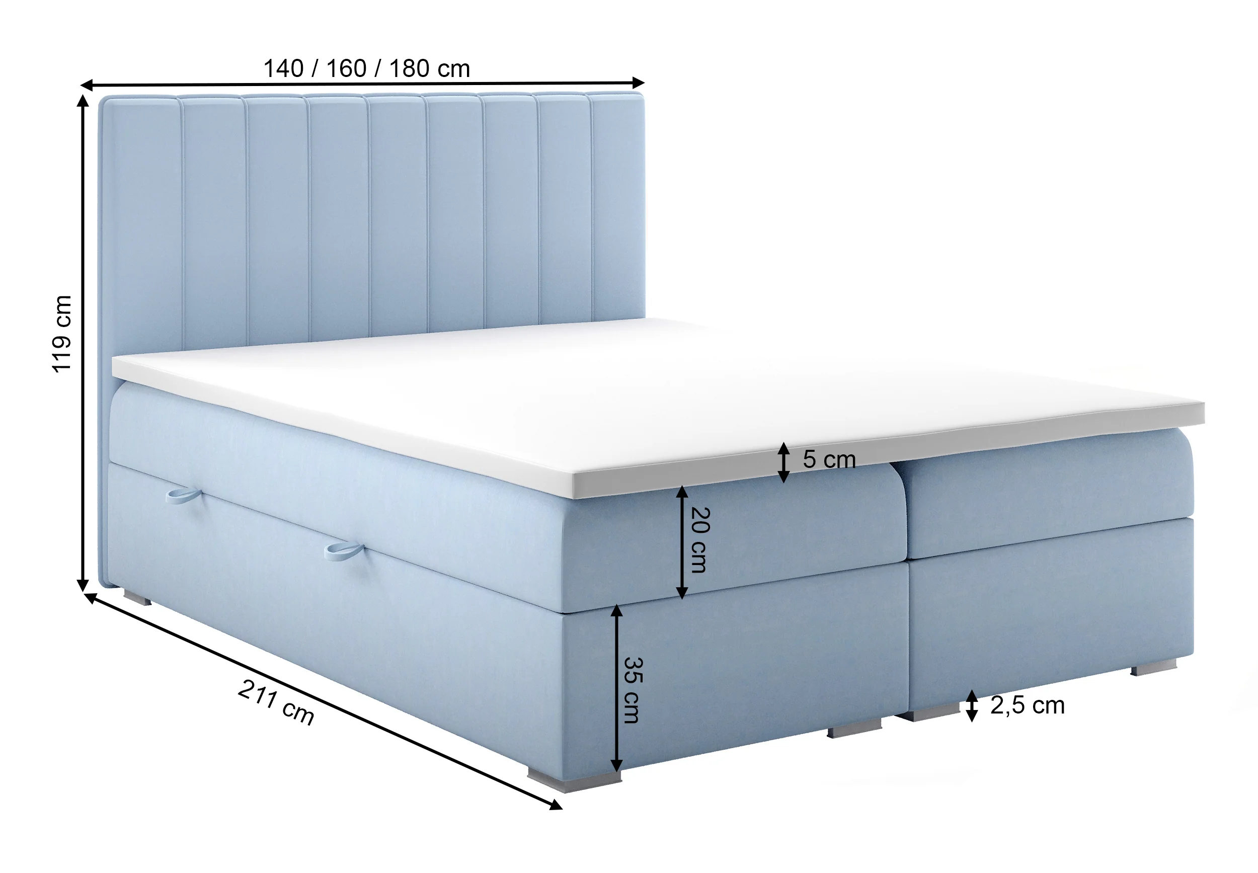 Łóżko kontynentalne 180x200 cm Hunbert z pojemnikami i topperem zielone welur hydrofobowy - Image 6