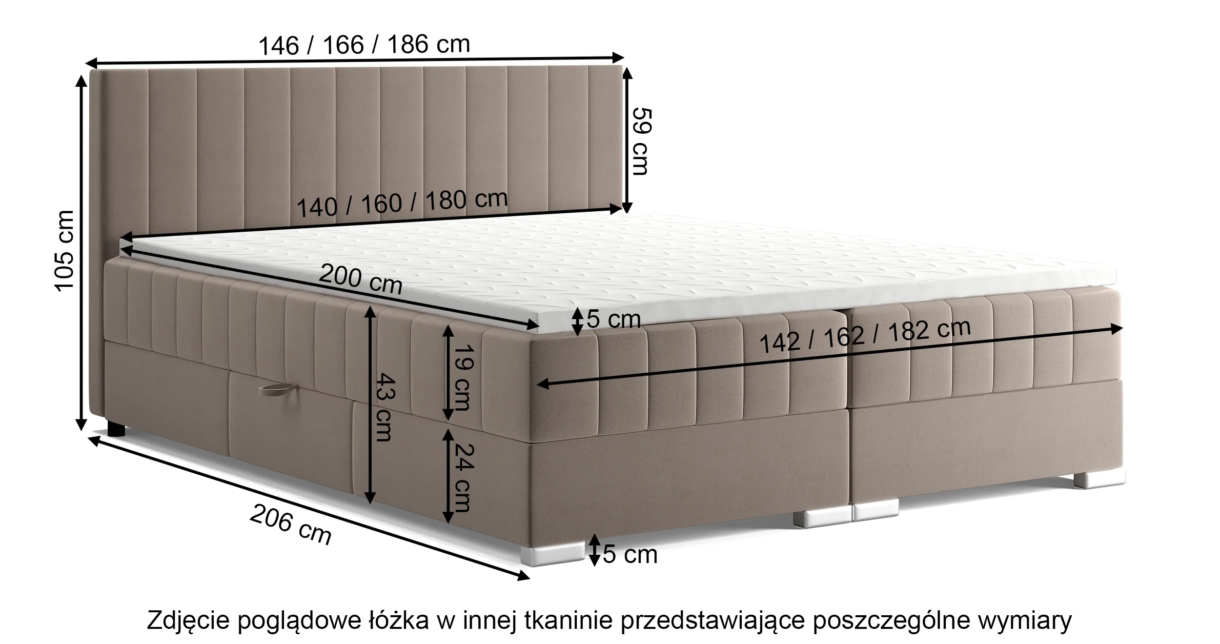 Łóżko kontynentalne 180x200 cm Libbiano z pojemnikami i topperem jasnobeżowe - Image 4