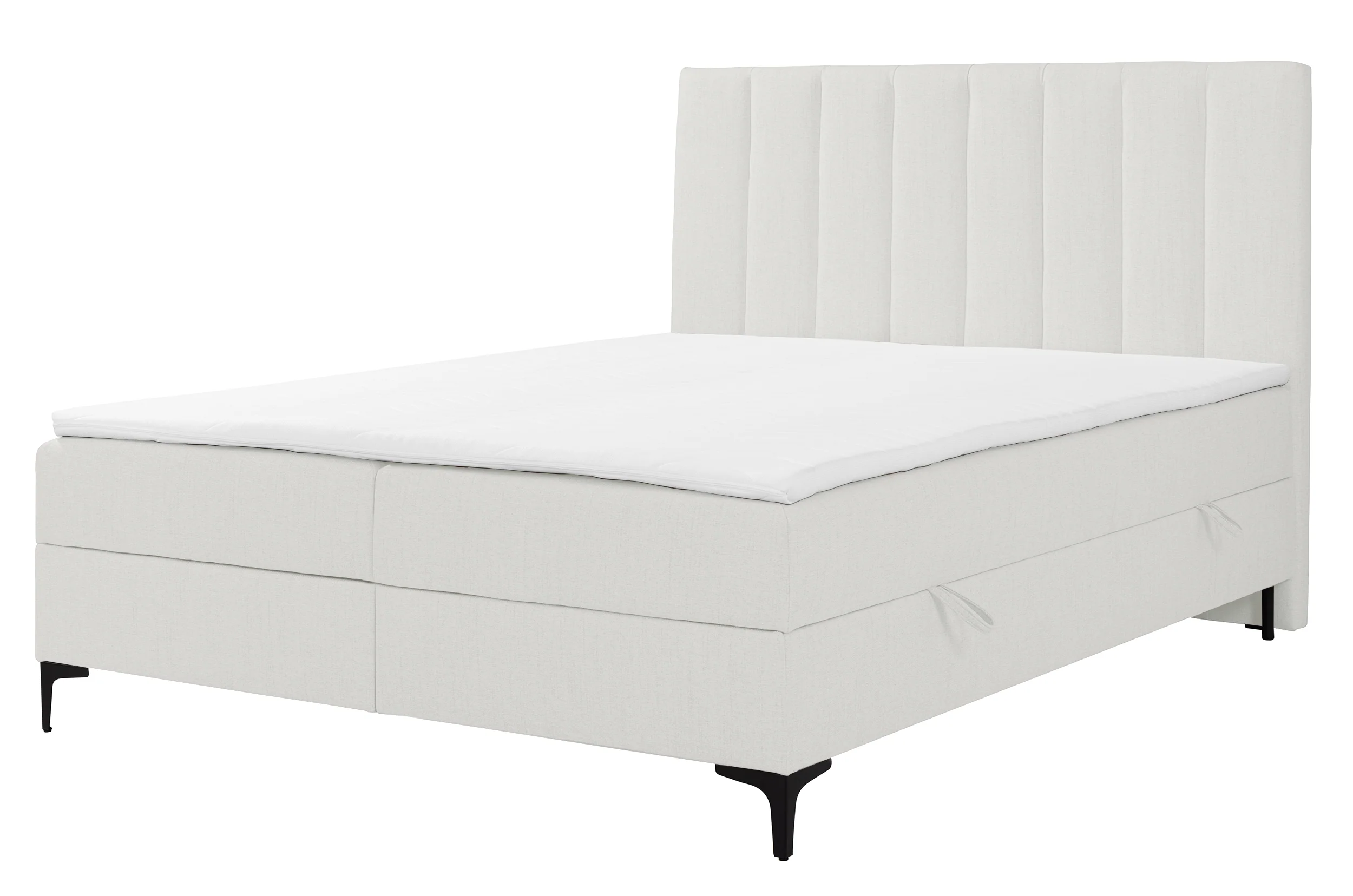 Łóżko kontynentalne 180x200 cm Lorentes z pojemnikiem i topperem kremowe plecionka