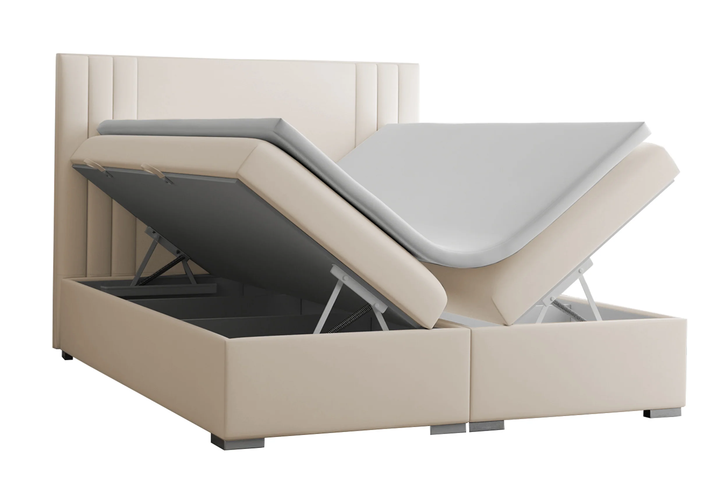 Łóżko kontynentalne 180x200 cm Monder z pojemnikami i topperem beżowe welur hydrofobowy - Image 5