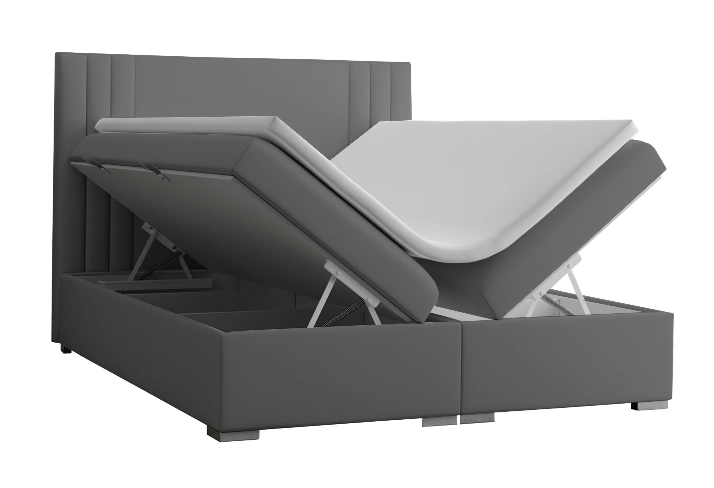 Łóżko kontynentalne 180x200 cm Monder z pojemnikami i topperem szare welur hydrofobowy - Image 5